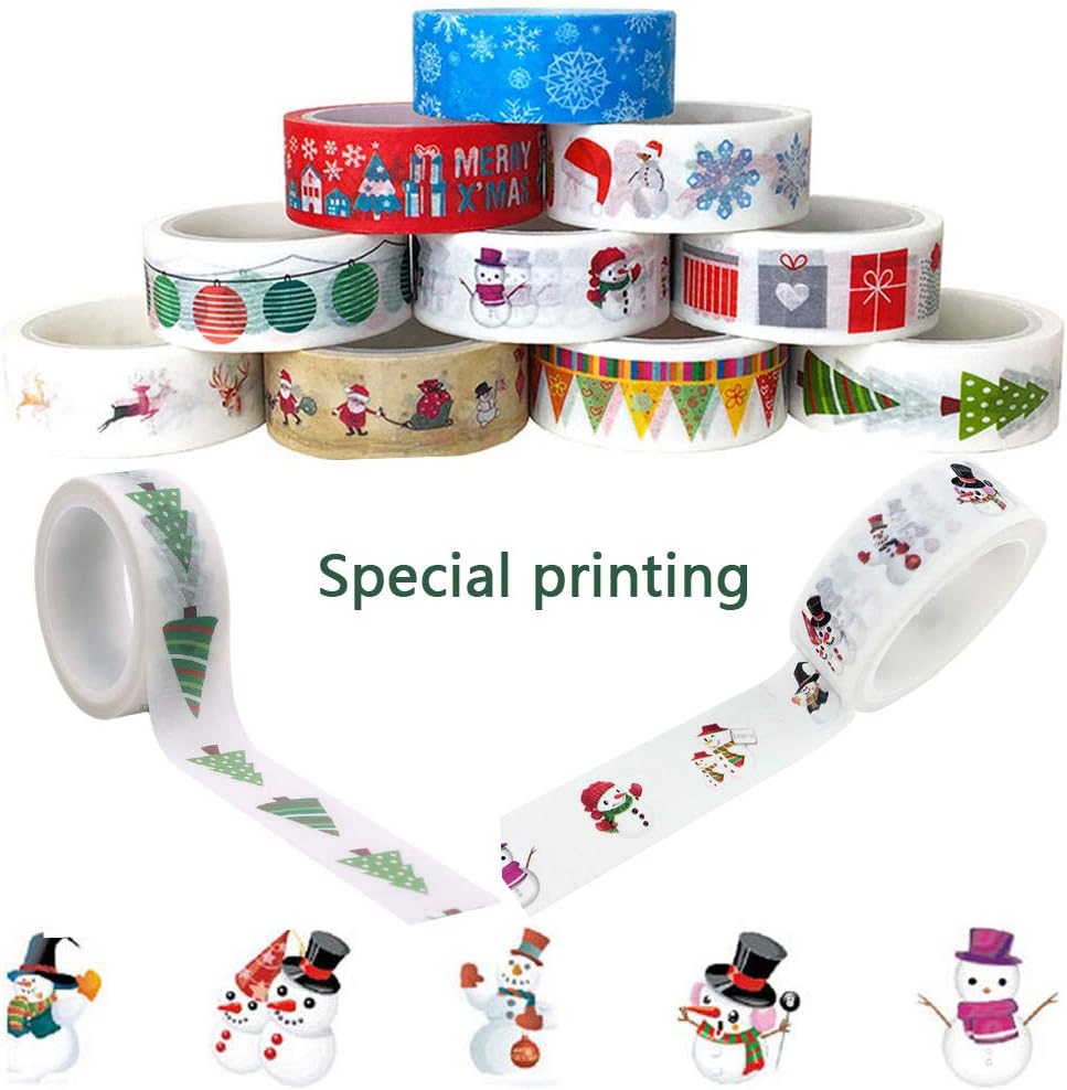 BESTZY 10PCS Bastel Klebeband Weihnachten Dekoband Masking Tape für Scrapbooking DIY Handwerk Geschenkverpackung Weihnachten Merry Christmas（5m*15mm）