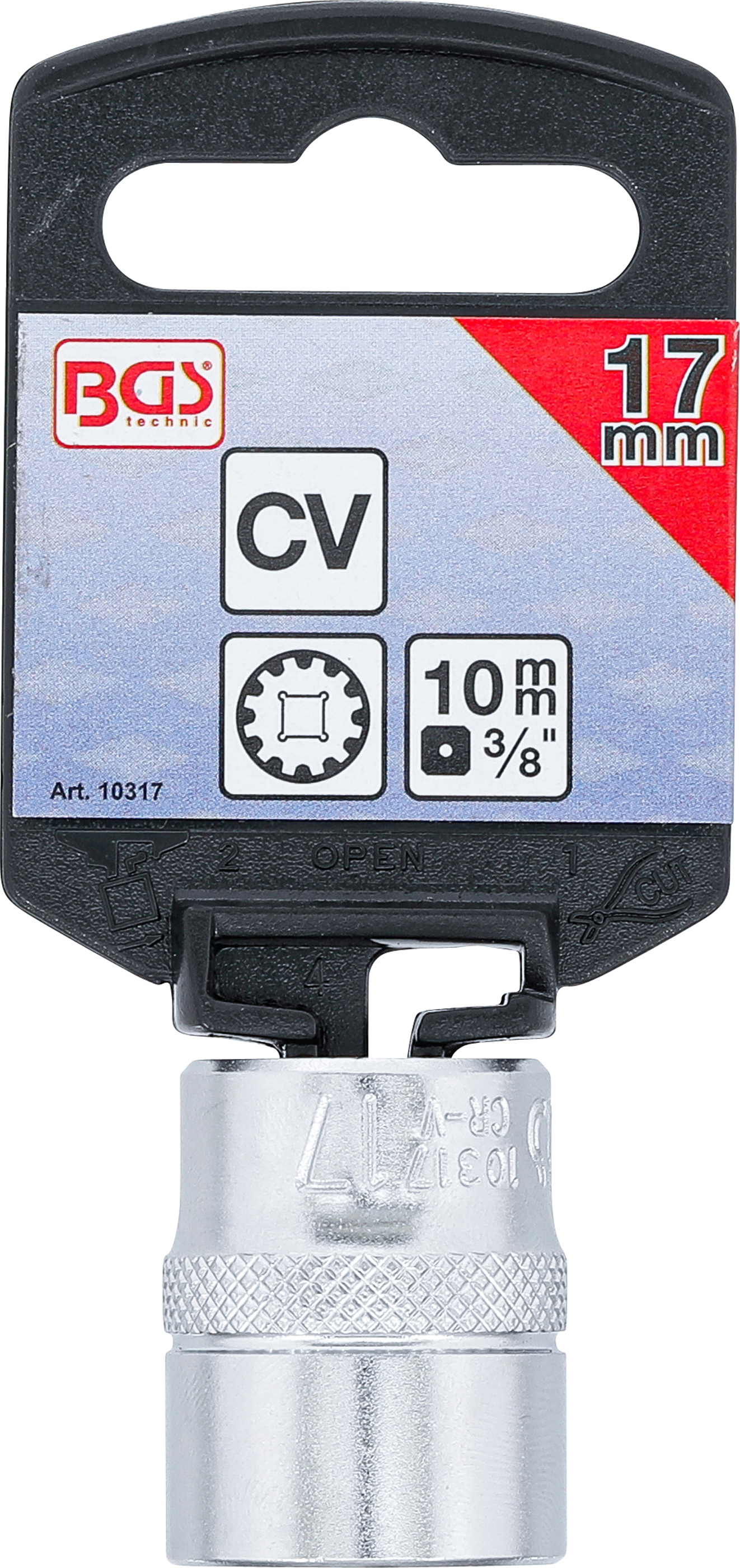 BGS Steckschlüssel-Einsatz Gear Lock | Antrieb Innenvierkant 10 mm (3/8") | SW 17 mm