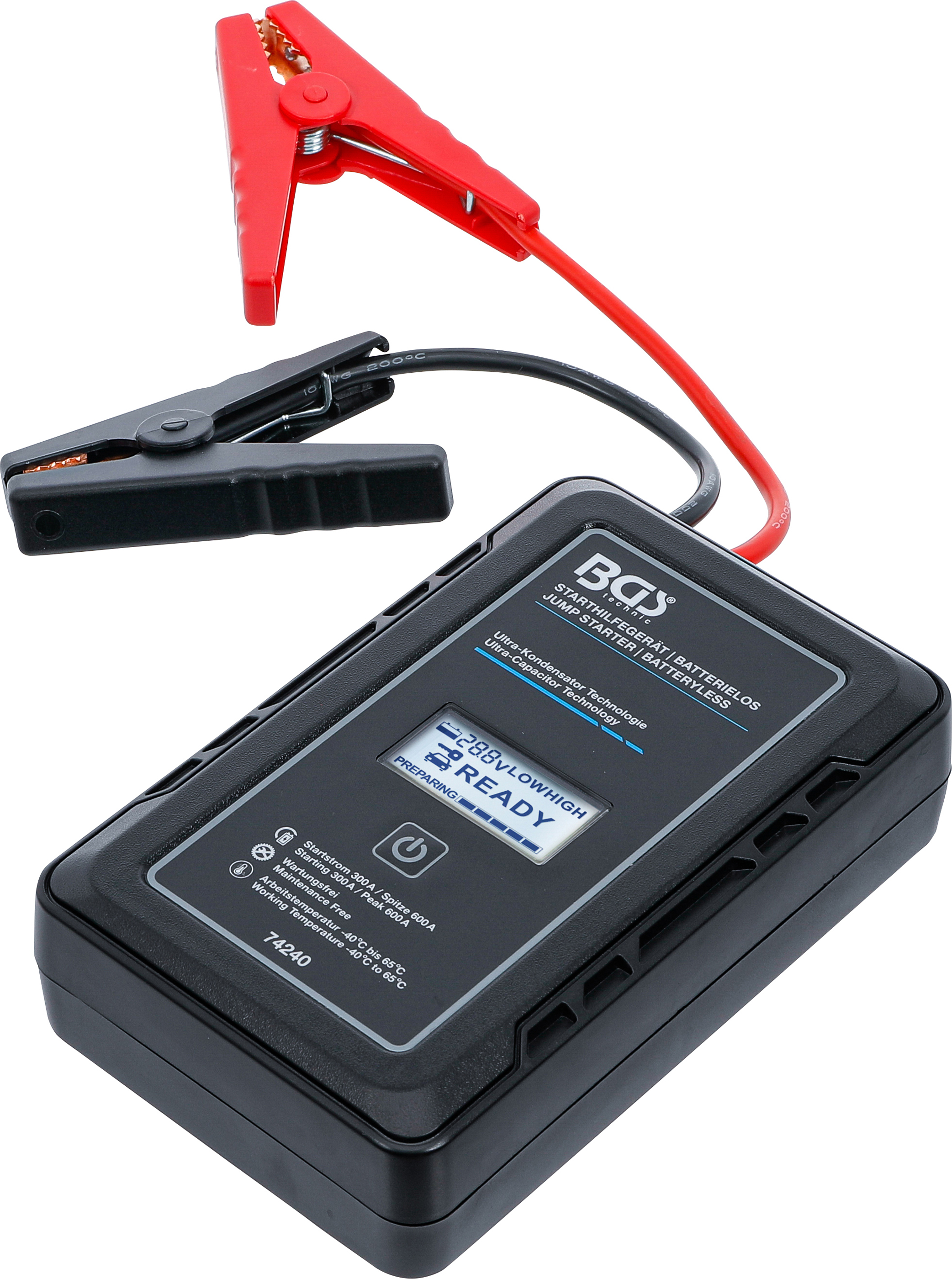 BGS Starthilfegerät | Batterielos | mit Ultra-Kondensator Technologie | 12 V / 300 A / 600 A