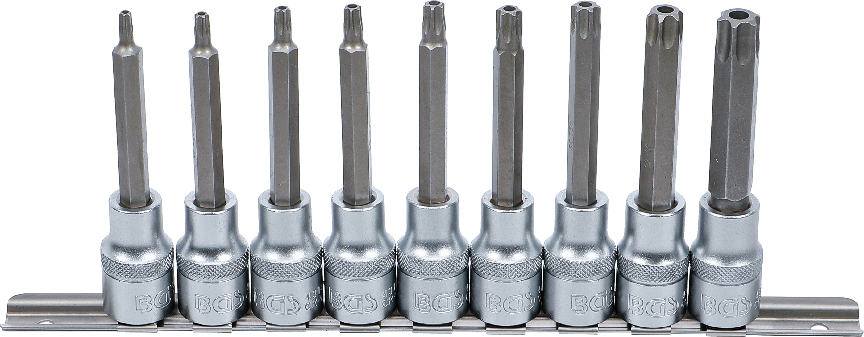 BGS Bit-Einsatz-Satz | Antrieb Innenvierkant 12,5 mm (1/2") | T-Profil (für Torx) mit Bohrung | 9-tlg.