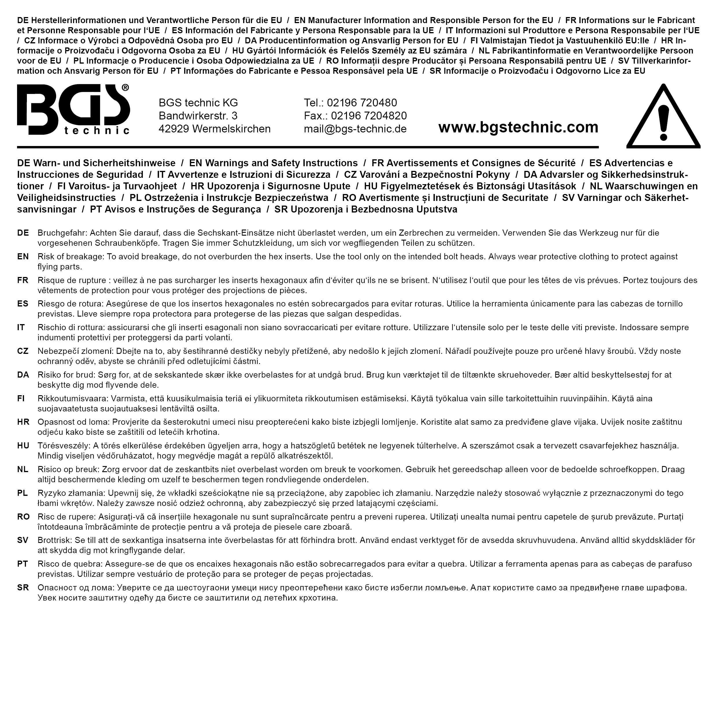 BGS Steckschlüssel-Einsatz Sechskant | Antrieb Innenvierkant 20 mm (3/4") | SW 24 mm