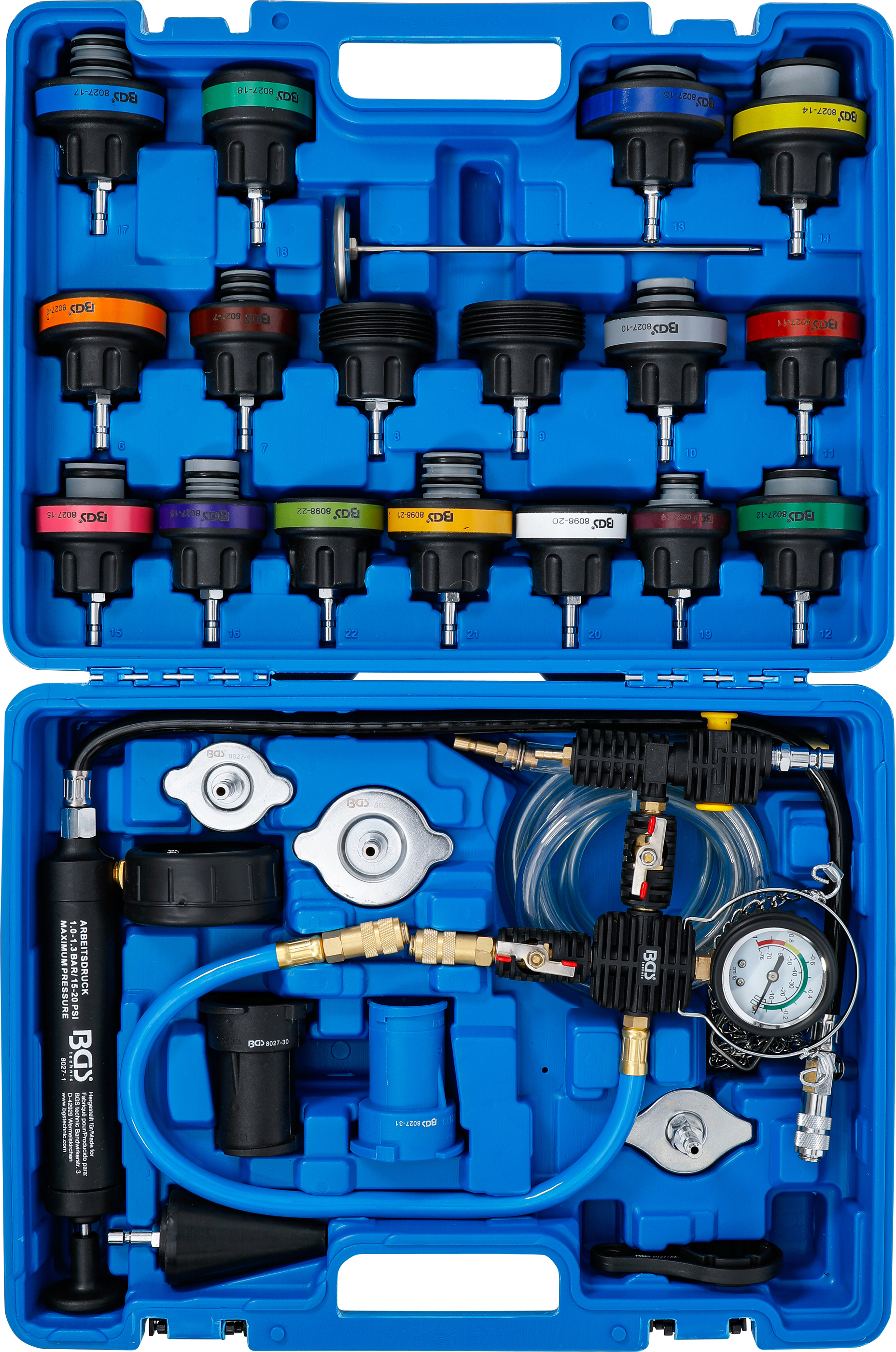 BGS Kühlsystem-Abdrück-Satz | inkl. Befüllsystem | 28-tlg.