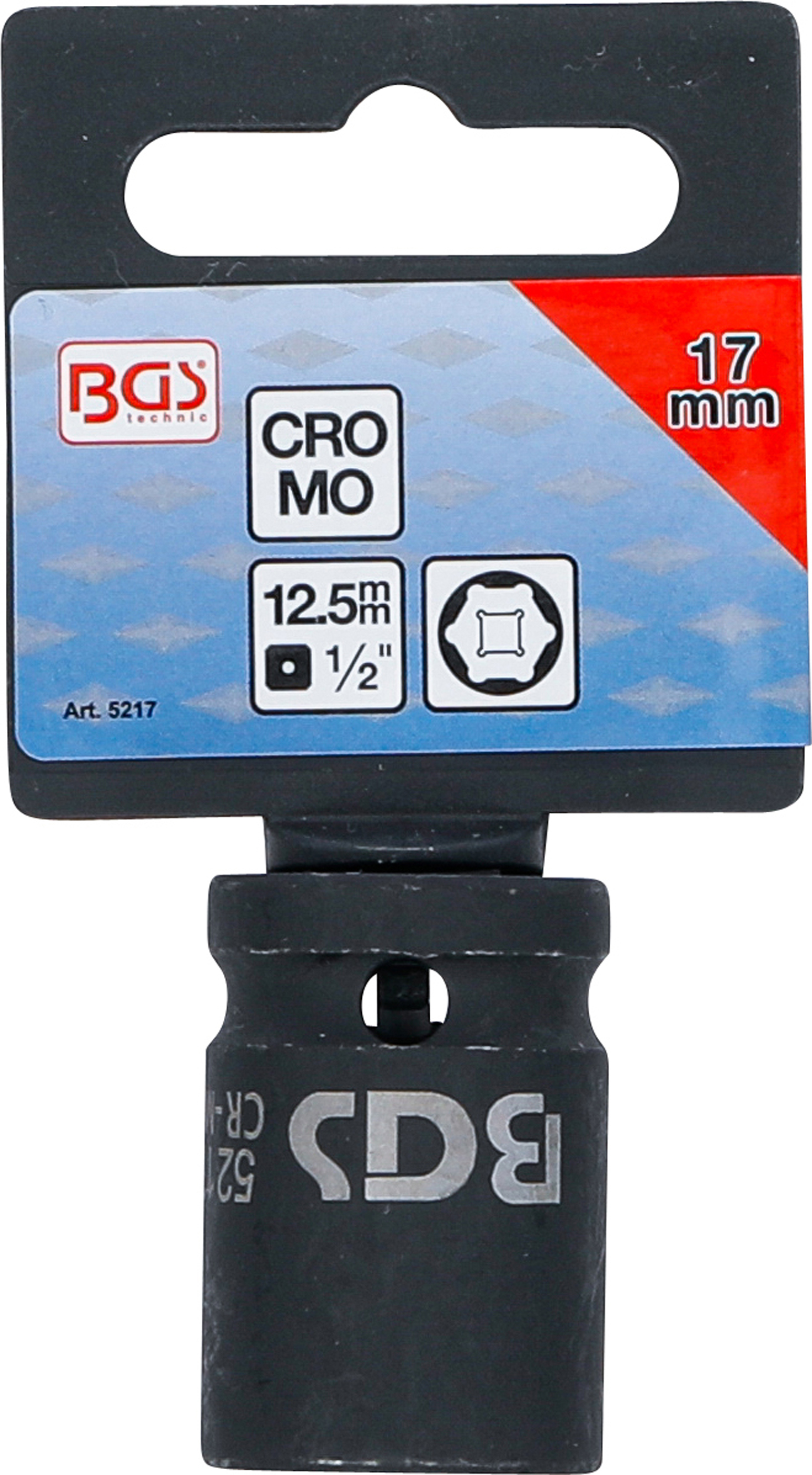 BGS Kraft-Steckschlüssel-Einsatz Sechskant | Antrieb Innenvierkant 12,5 mm (1/2") | SW 17 mm