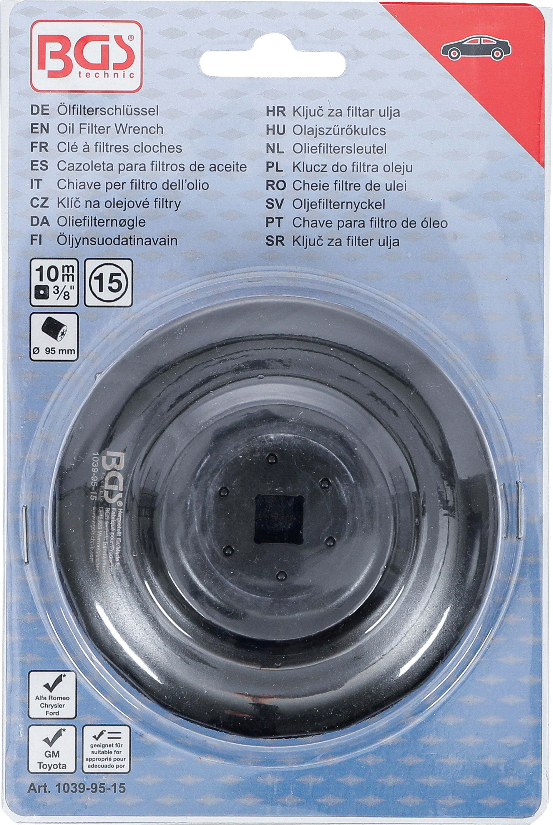 BGS Ölfilterschlüssel | 15-kant | Ø 95 mm | für Alfa Romeo, Chrysler, Ford, GM, Toyota