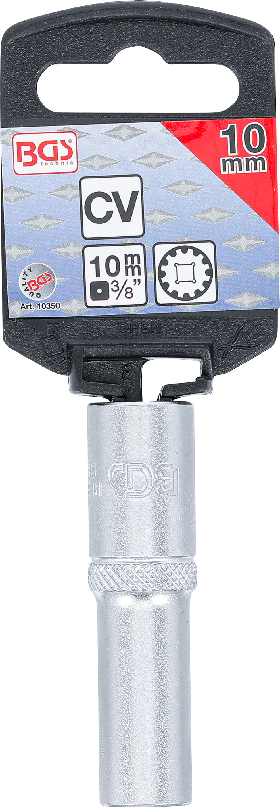 BGS Steckschlüssel-Einsatz Gear Lock, tief | Antrieb Innenvierkant 10 mm (3/8") | SW 10 mm