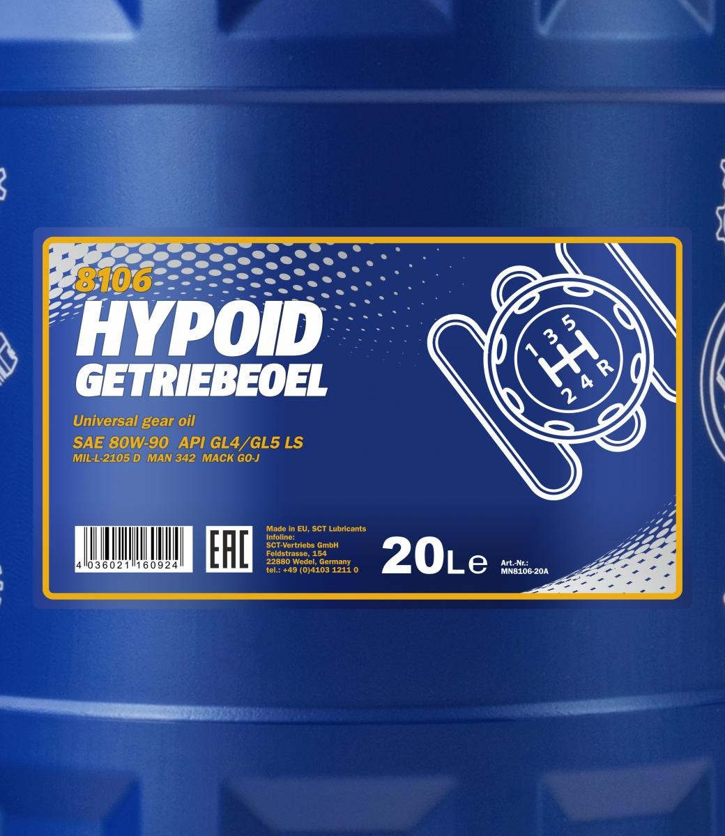 80W-90 Mannol 8106 Hypoid Getriebeöl 20 Liter