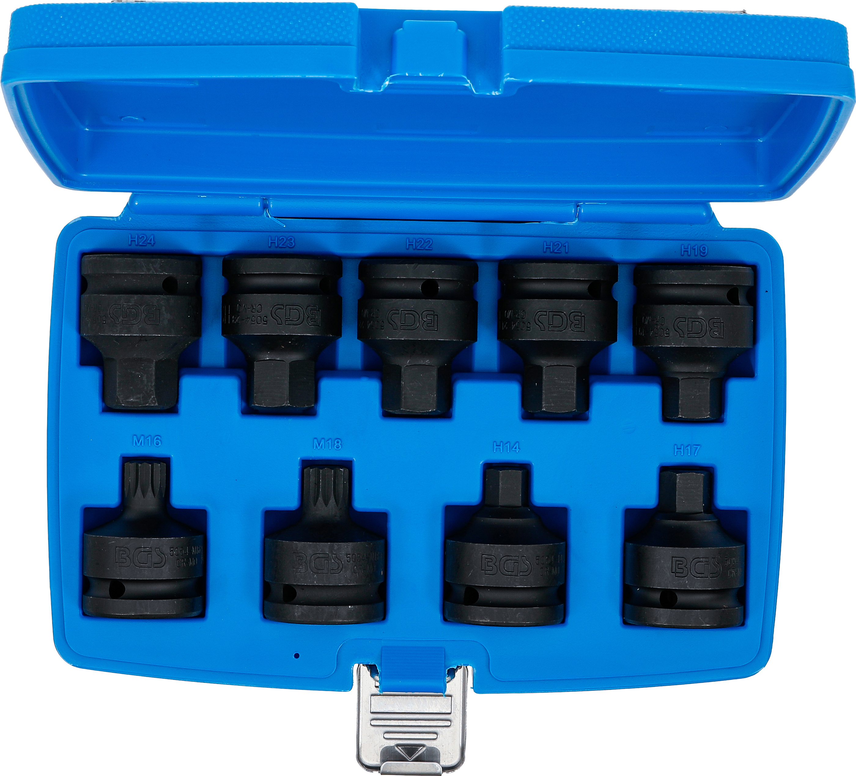 BGS Kraft-Bit-Einsatz-Satz | Antrieb Innenvierkant 20 mm (3/4") | Innensechskant, Innenvielzahn (für XZN) | 9-tlg.