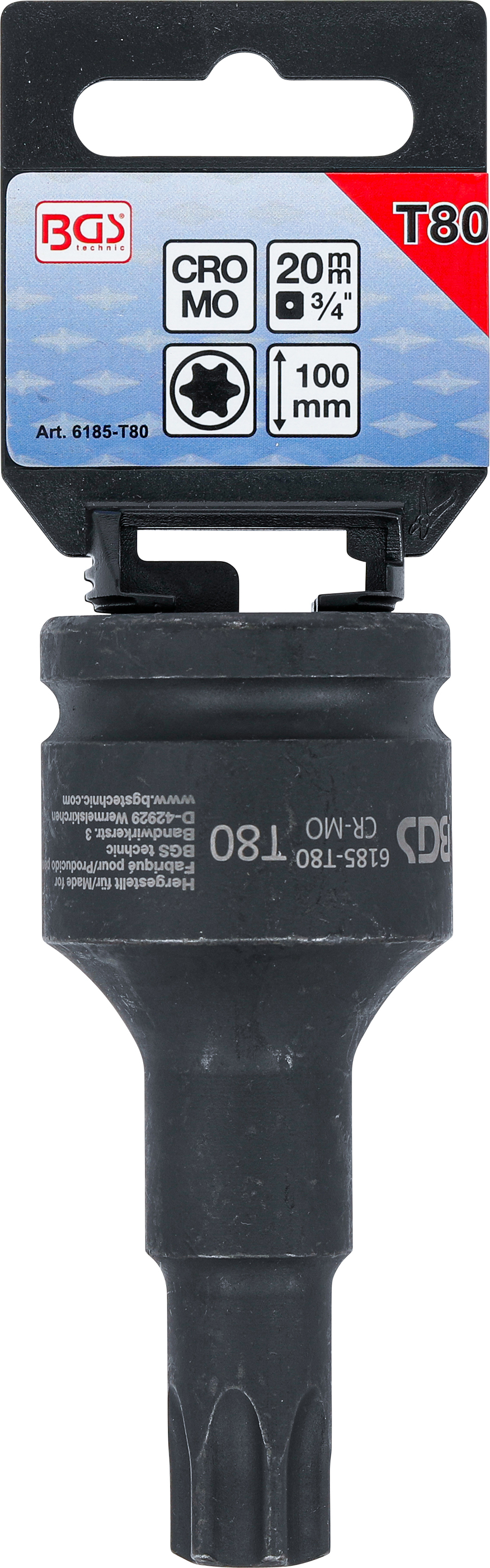 BGS Kraft-Bit-Einsatz | Länge 100 mm | Antrieb Innenvierkant 20 mm (3/4") | T-Profil (für Torx) T80