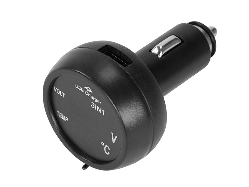 Carmotion USB Ladegerät 2,1A Zigarettenanzünder 12/24V mit Voltmeter und Temperatur