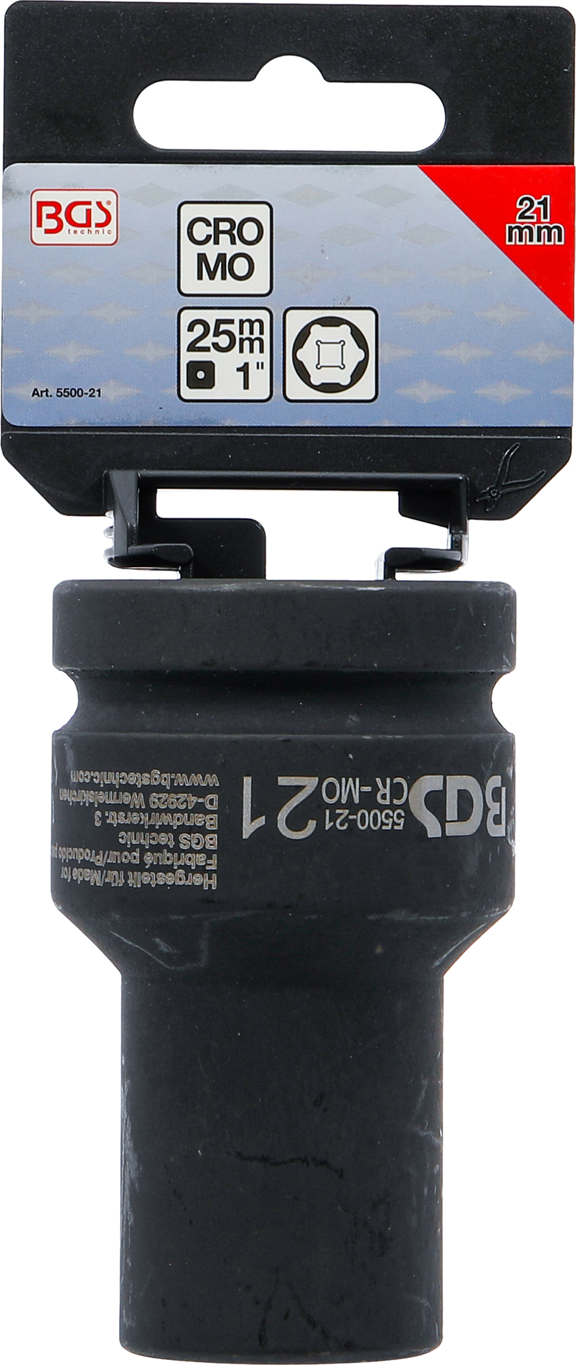 BGS Kraft-Steckschlüssel-Einsatz Sechskant, tief | Antrieb Innenvierkant 25 mm (1") | SW 21 mm