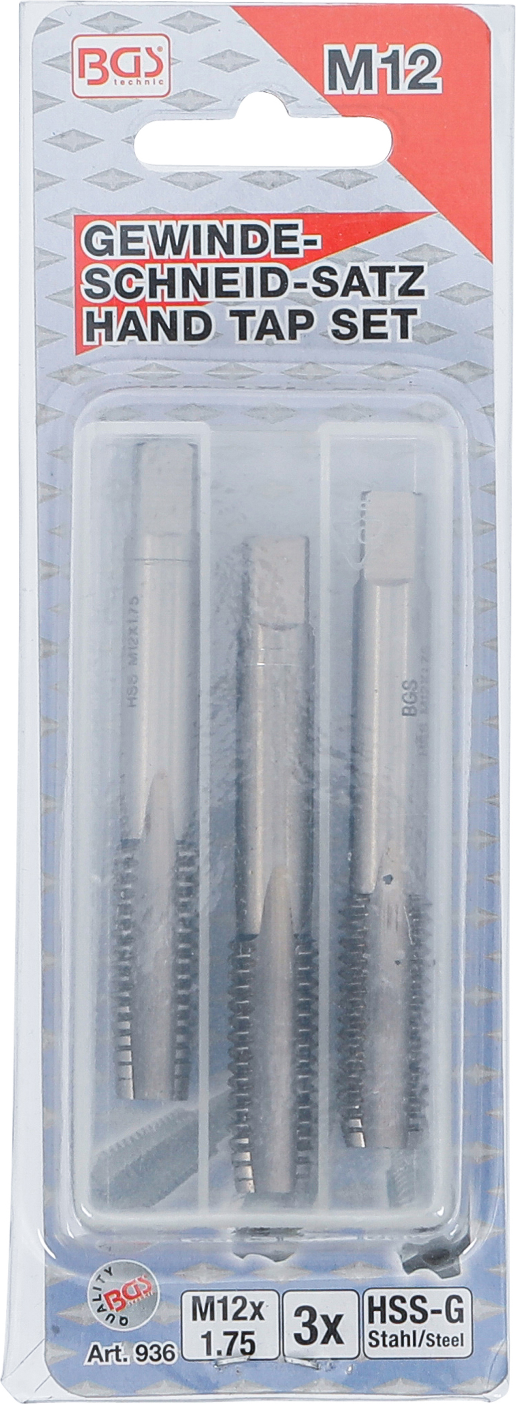 BGS Gewindebohrer-Satz | Vor-, Mittel- und Fertigschneider | HSS-G | M12 x 1,75 | 3-tlg.