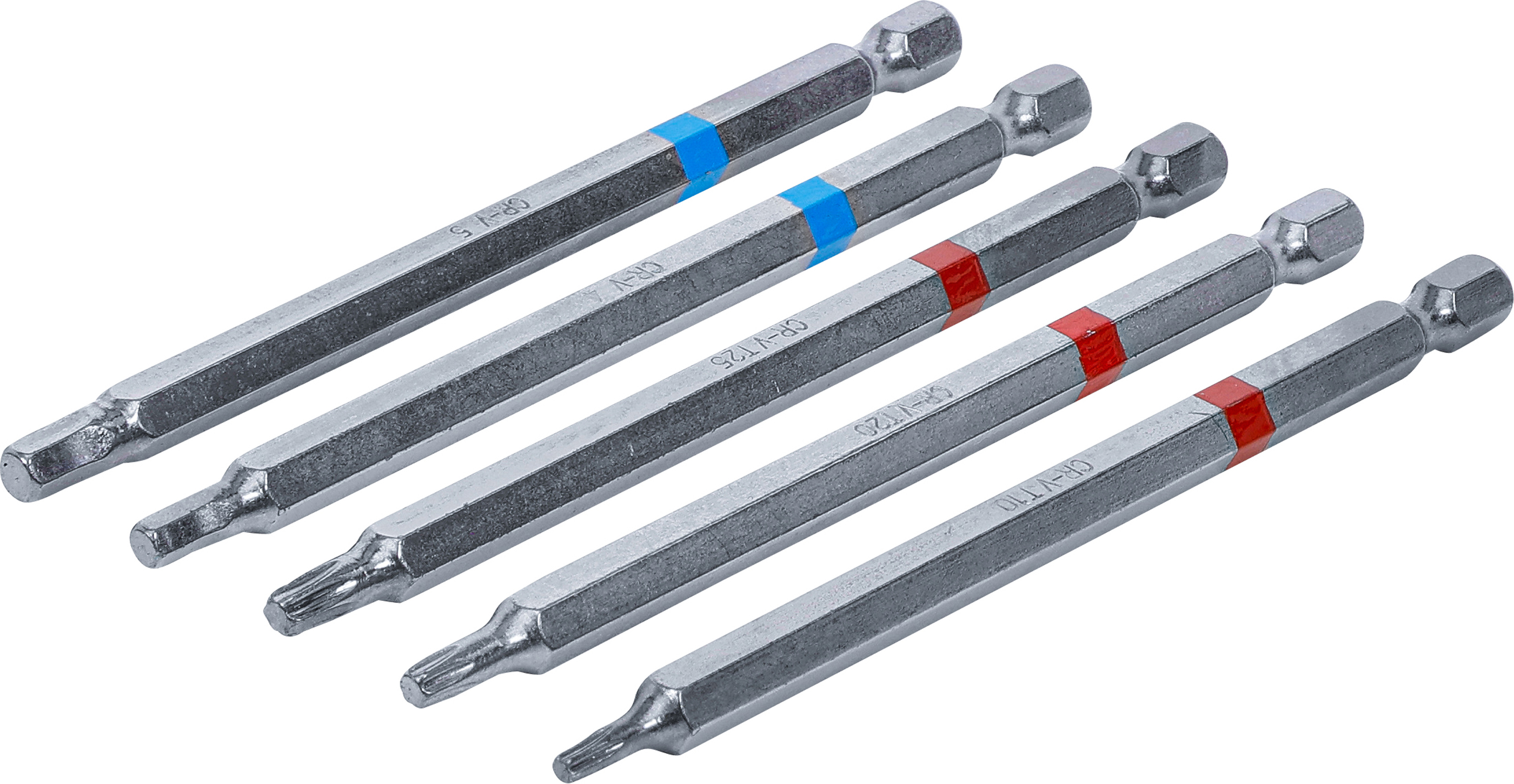 BGS Bit-Satz | Antrieb Außensechskant 6,3 mm (1/4") | Innensechskant, T-Profil (für Torx) | Länge 110 mm | 5-tlg.