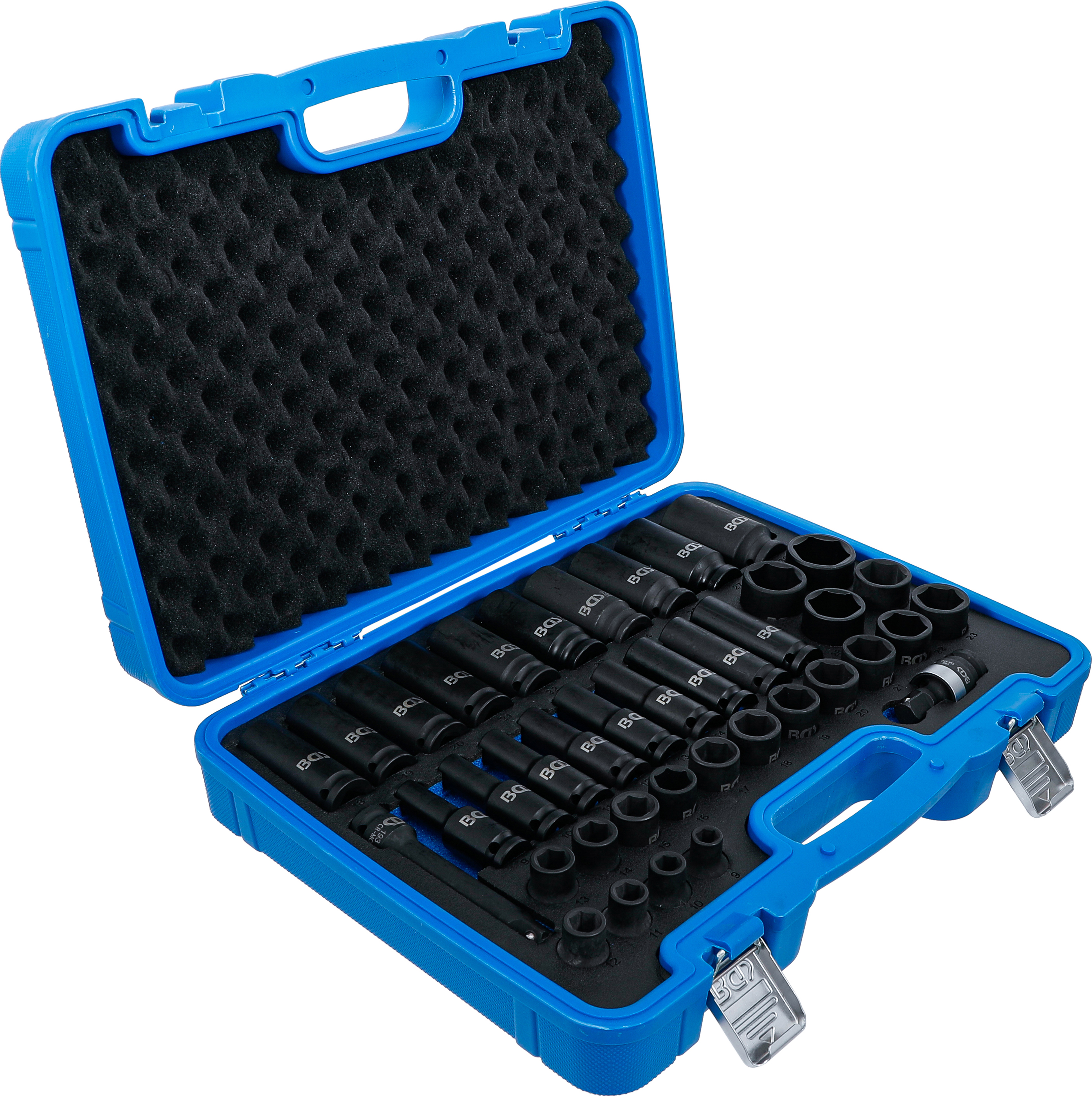 BGS Kraft-Steckschlüssel-Einsatz-Satz Sechskant | Antrieb Innenvierkant 12,5 mm (1/2") | SW 9 - 30 mm | 40-tlg.