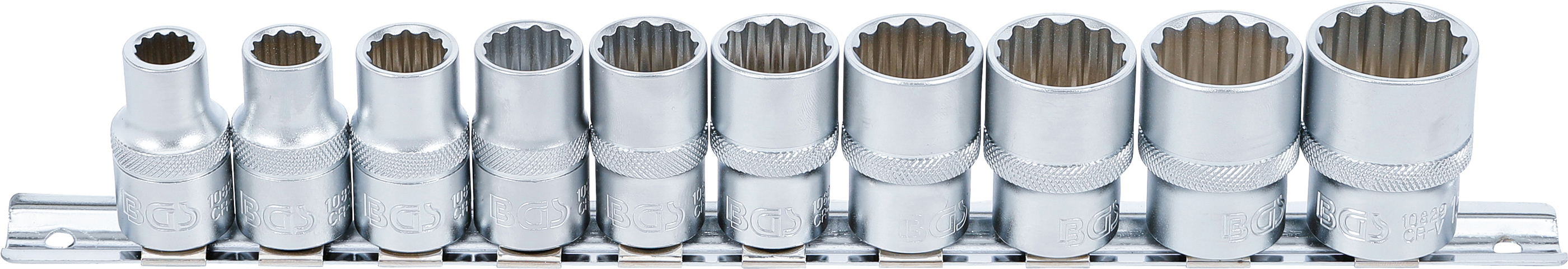 BGS Steckschlüssel-Einsatz-Satz, Zwölfkant | Antrieb Innenvierkant 12,5 mm (1/2") | Zollgrößen | 10-tlg.