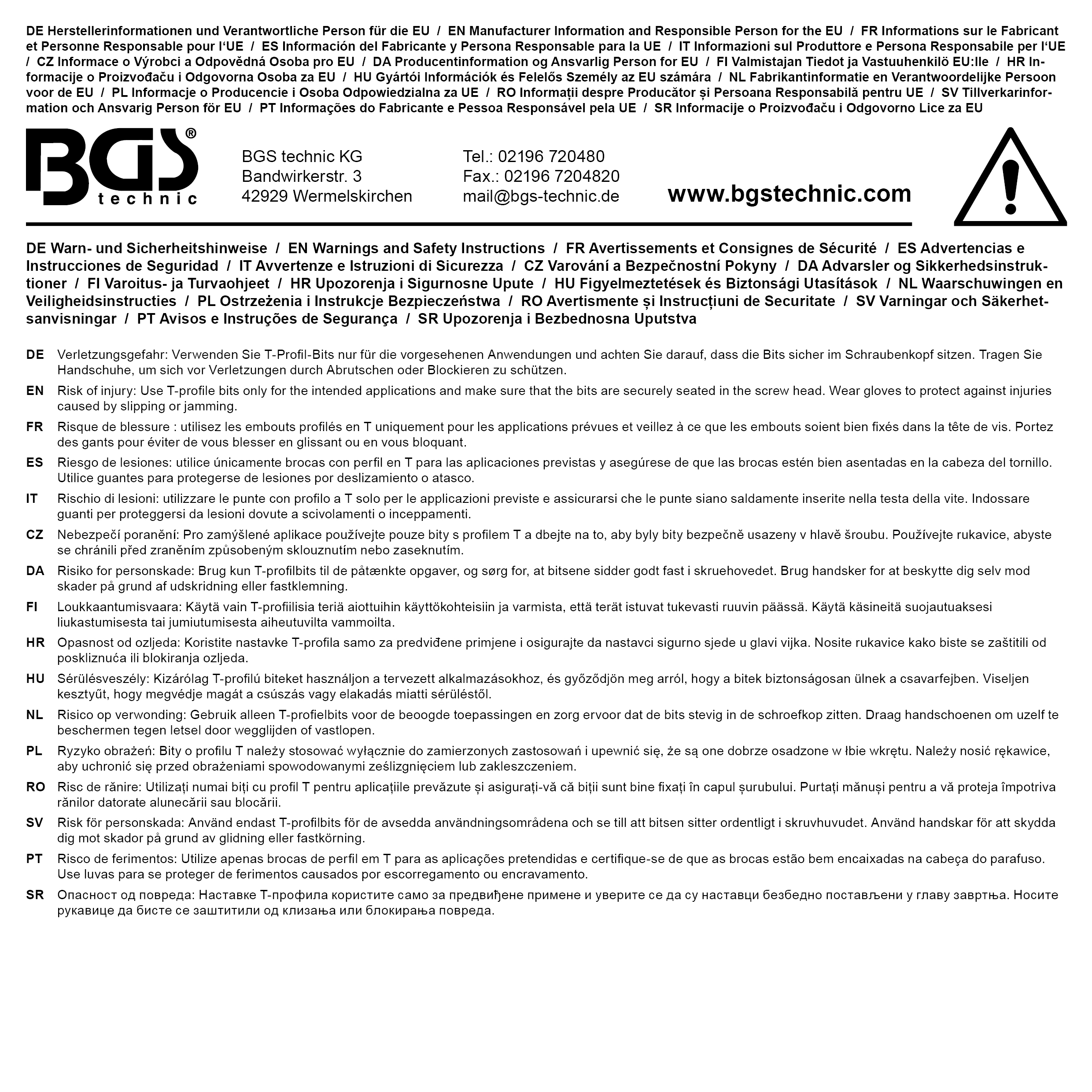 BGS Bit | Länge 75 mm | Antrieb Außensechskant 10 mm (3/8") | T-Profil (für Torx) mit Bohrung T27