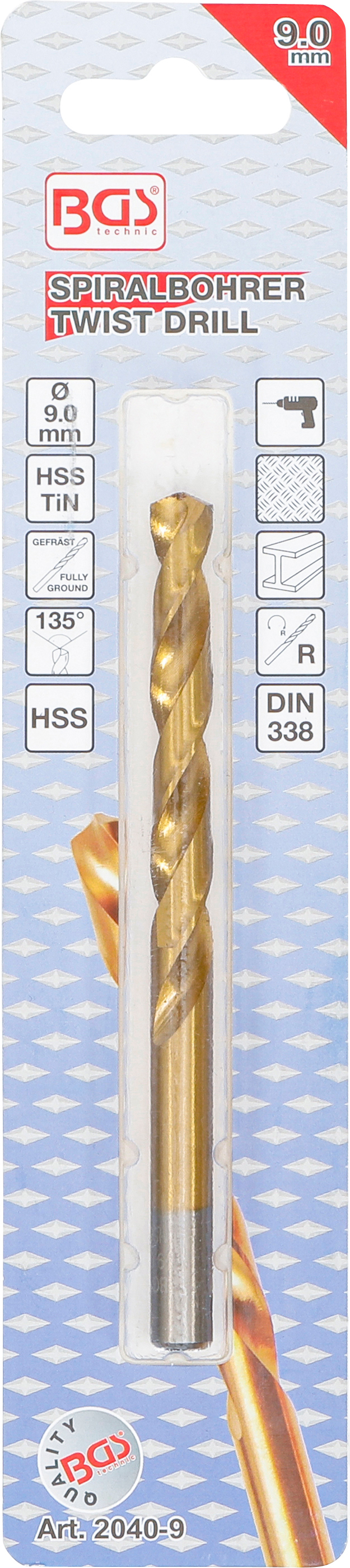 BGS Spiralbohrer | HSS-G | titan-nitriert | 9,0 mm