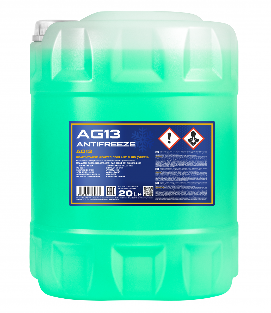 Mannol 4013 Kühlerfrostschutz Antifreeze AG13 Hightec -40 Fertigmischung 20 Liter