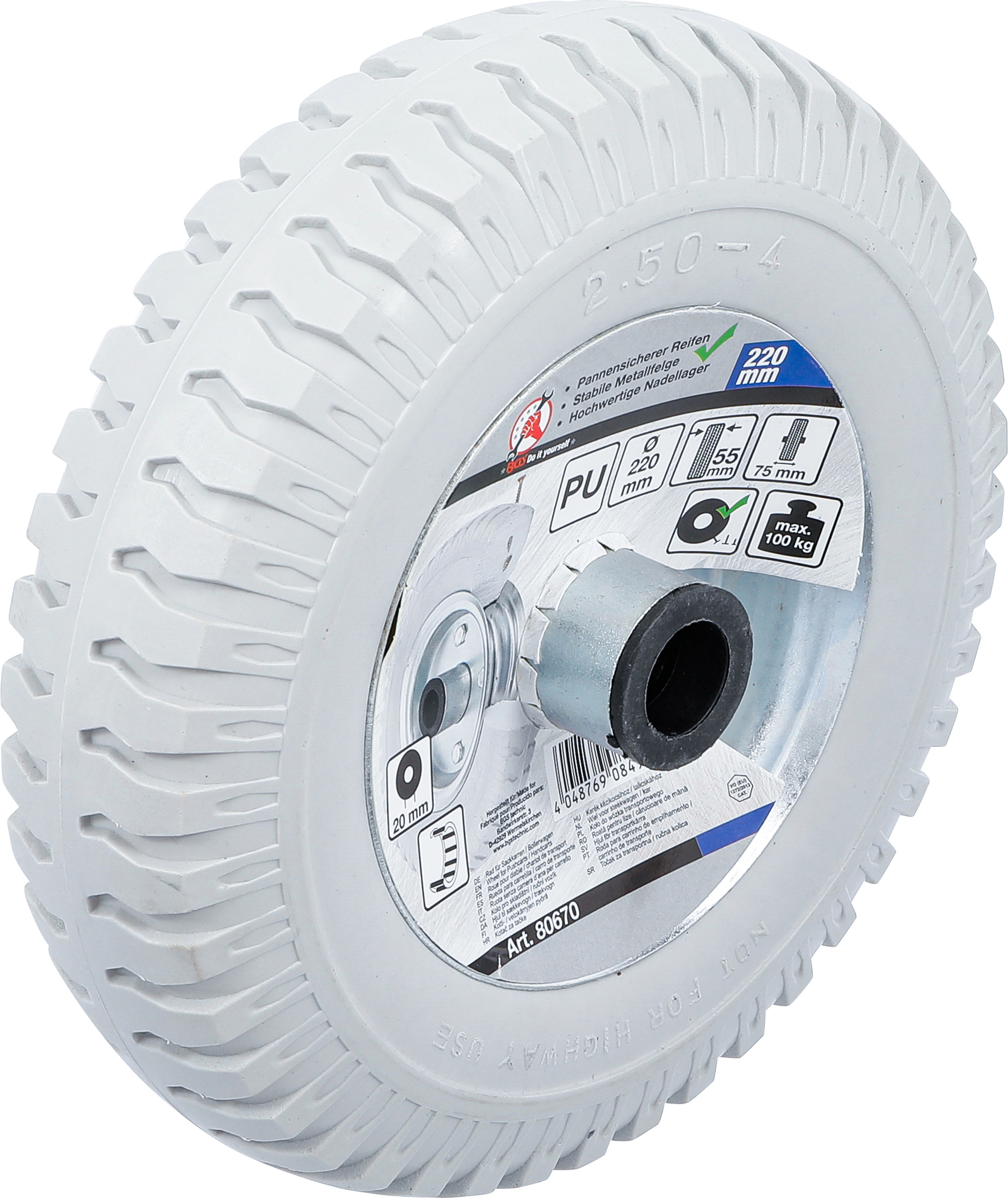 BGS Rad für Sackkarren / Bollerwagen | PU, grau | 220 mm