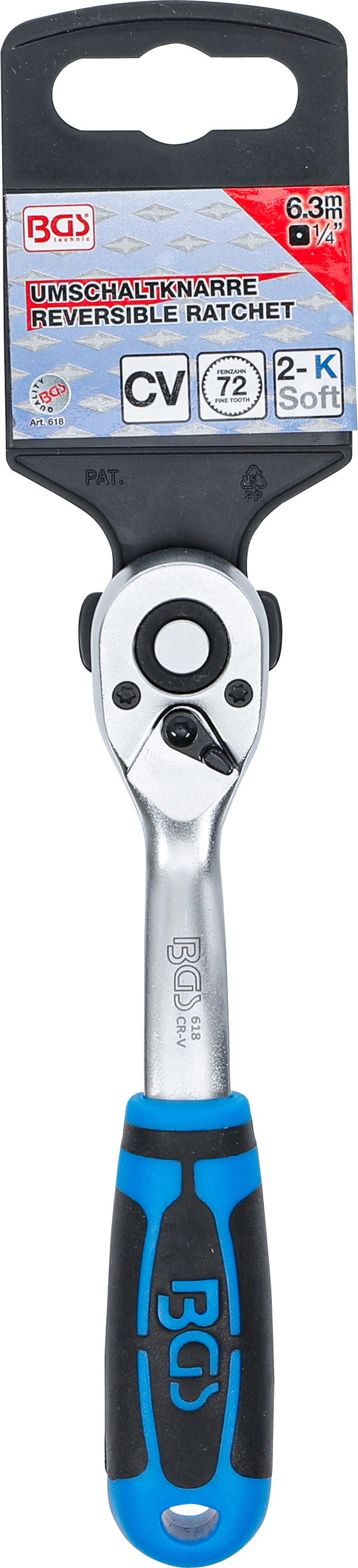 BGS Umschaltknarre | feinverzahnt | Abtrieb Außenvierkant 6,3 mm (1/4")