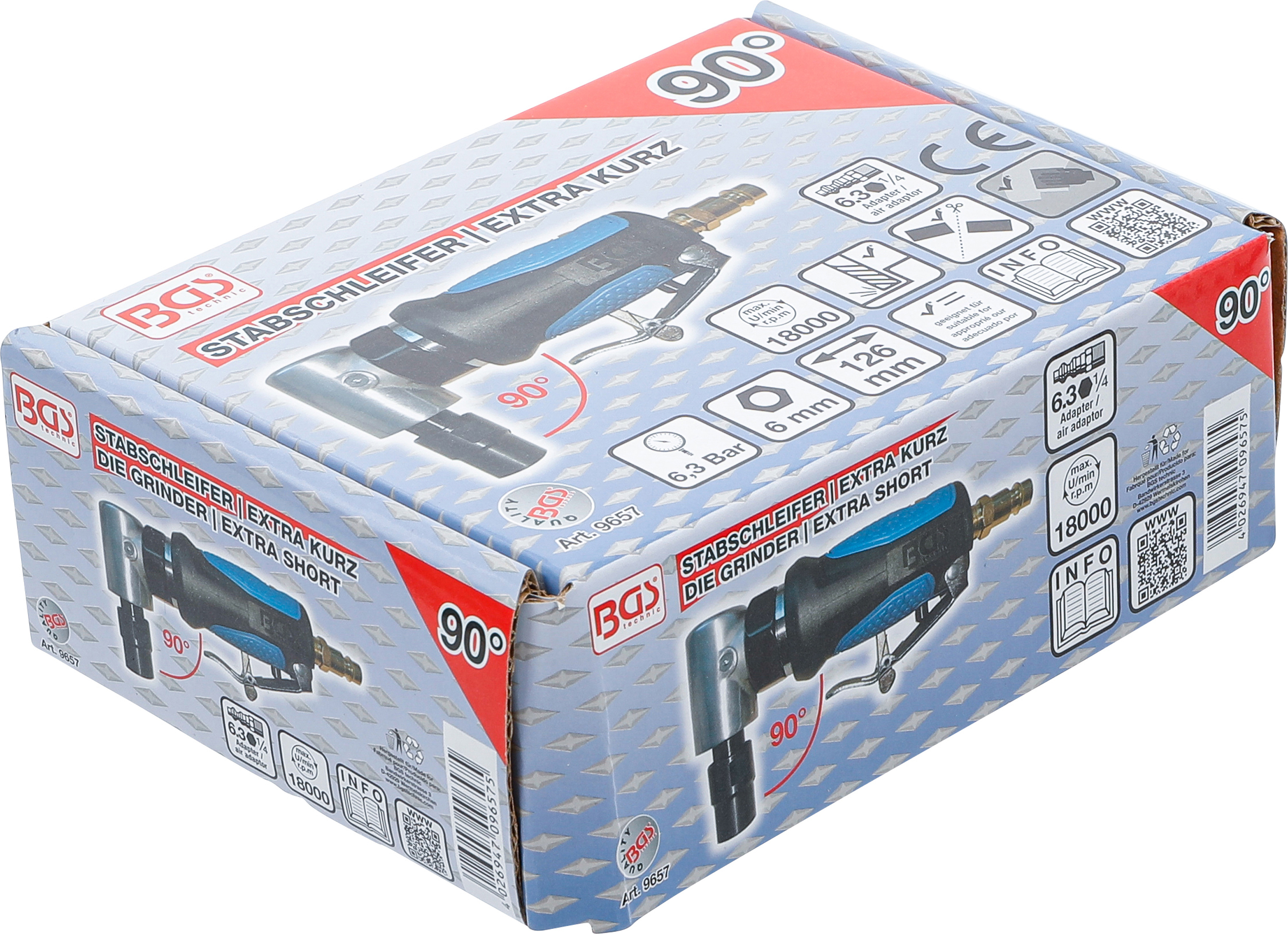 BGS Stabschleifer | extra kurz | 90° abgewinkelt | 126 mm