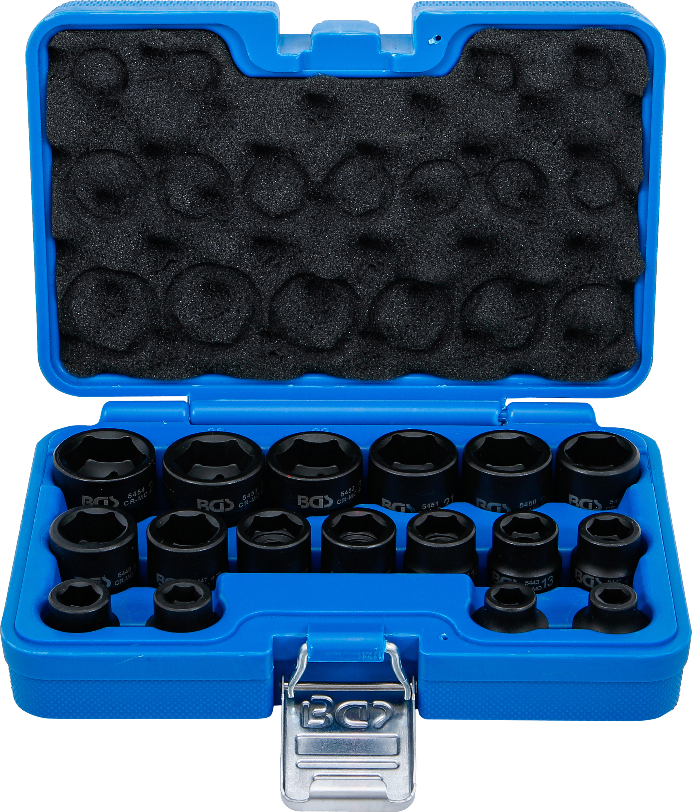 BGS Kraft-Steckschlüssel-Einsatz-Satz Sechskant, extra flach | Antrieb Innenvierkant 12,5 mm (1/2") | SW 8 - 24 mm | 17-tlg.