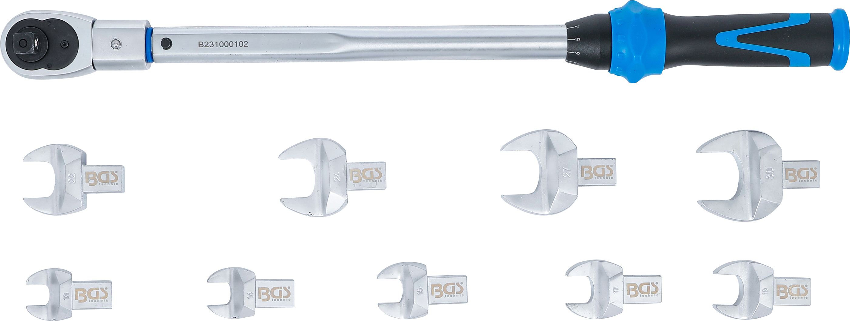 BGS Drehmomentschlüssel-Satz | für 14 x 18 mm Einsteckwerkzeuge | 40 - 210 Nm | 11-tlg.