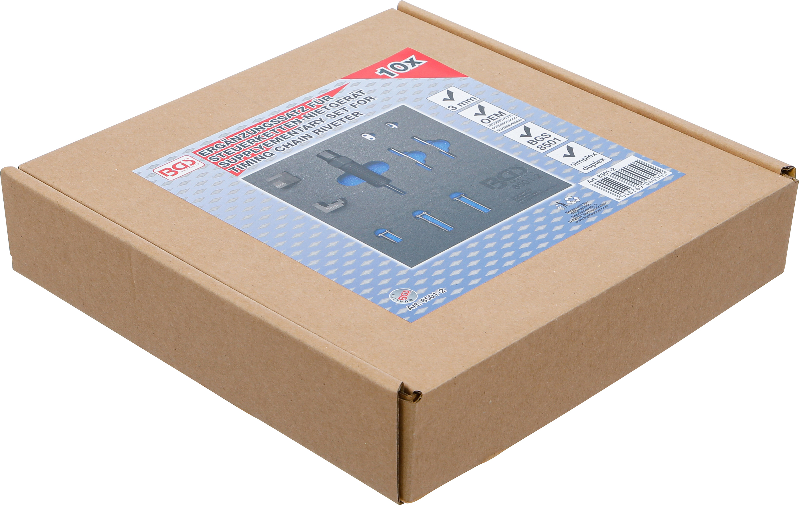 BGS Werkstattwageneinlage 1/6: Ergänzungssatz für Steuerketten-Nietgerät (Art. 8501) | geeignet für 3 mm Kettenbolzen
