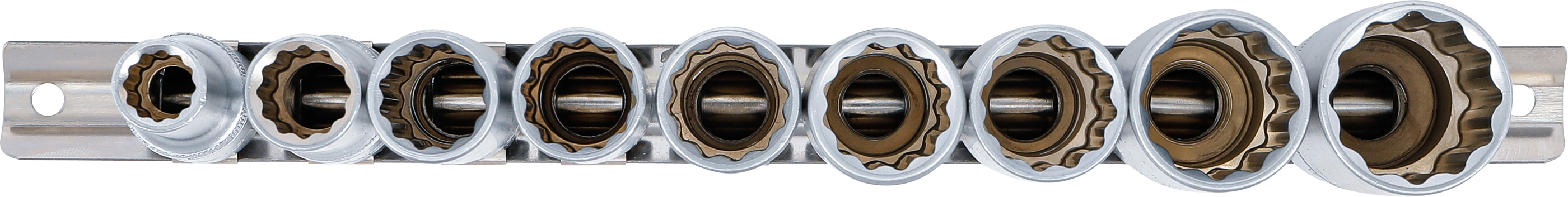 BGS Steckschlüssel-Einsatz-Satz Zwölfkant, tief | Antrieb Innenvierkant 12,5 mm (1/2") | SW 10 - 24 mm | 9-tlg.