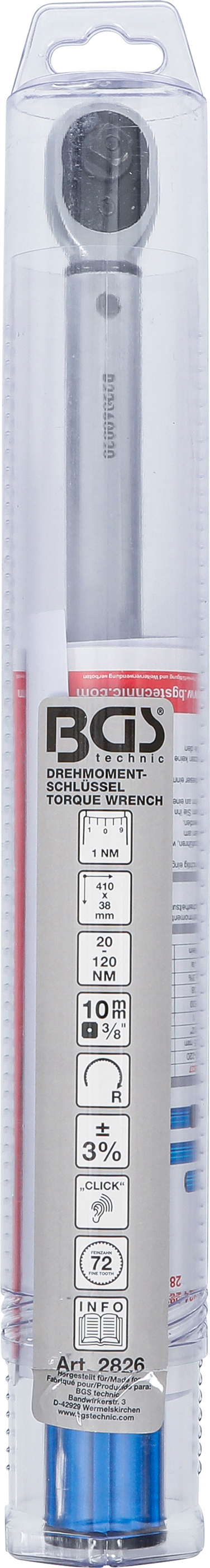 BGS Drehmomentschlüssel | Abtrieb Außenvierkant 10 mm (3/8") | 20 - 120 Nm