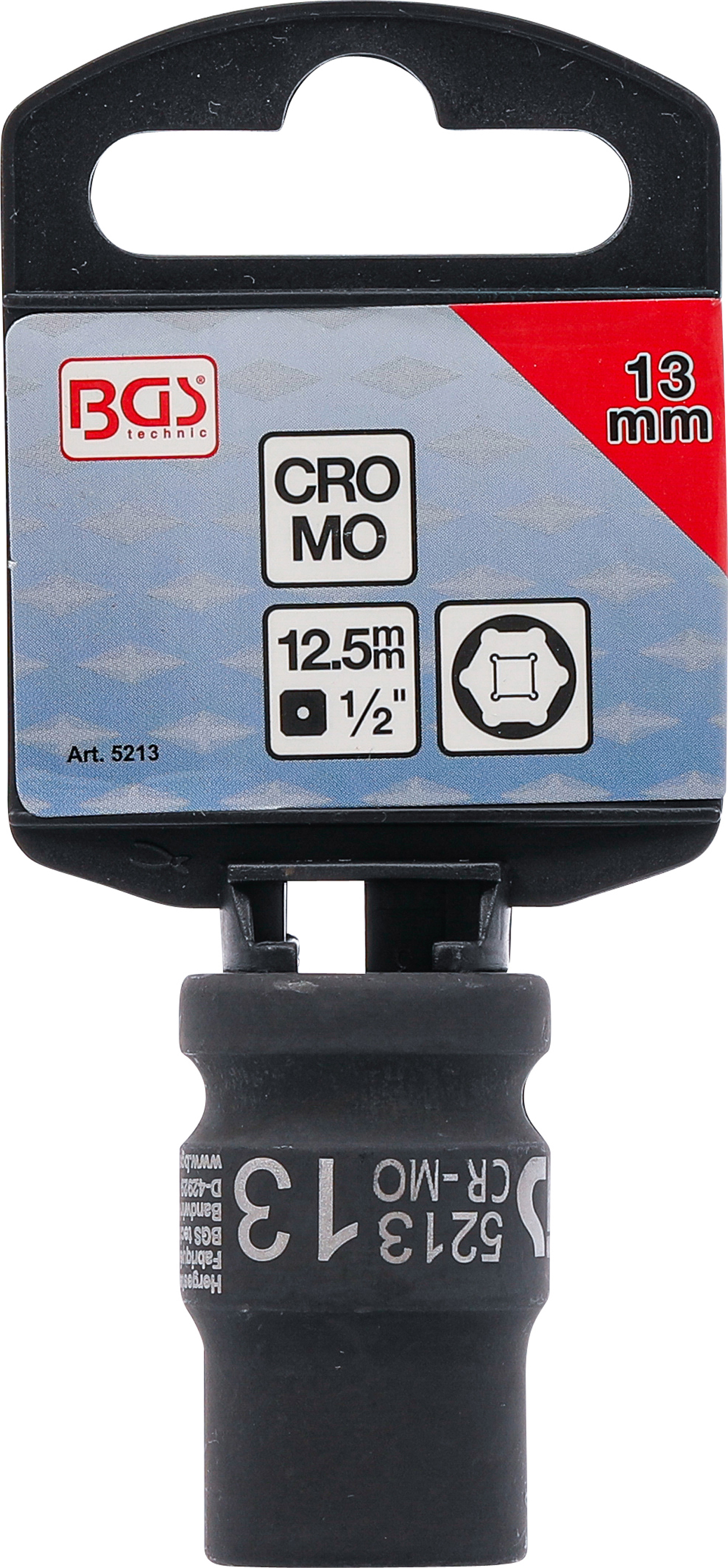 BGS Kraft-Steckschlüssel-Einsatz Sechskant | Antrieb Innenvierkant 12,5 mm (1/2") | SW 13 mm