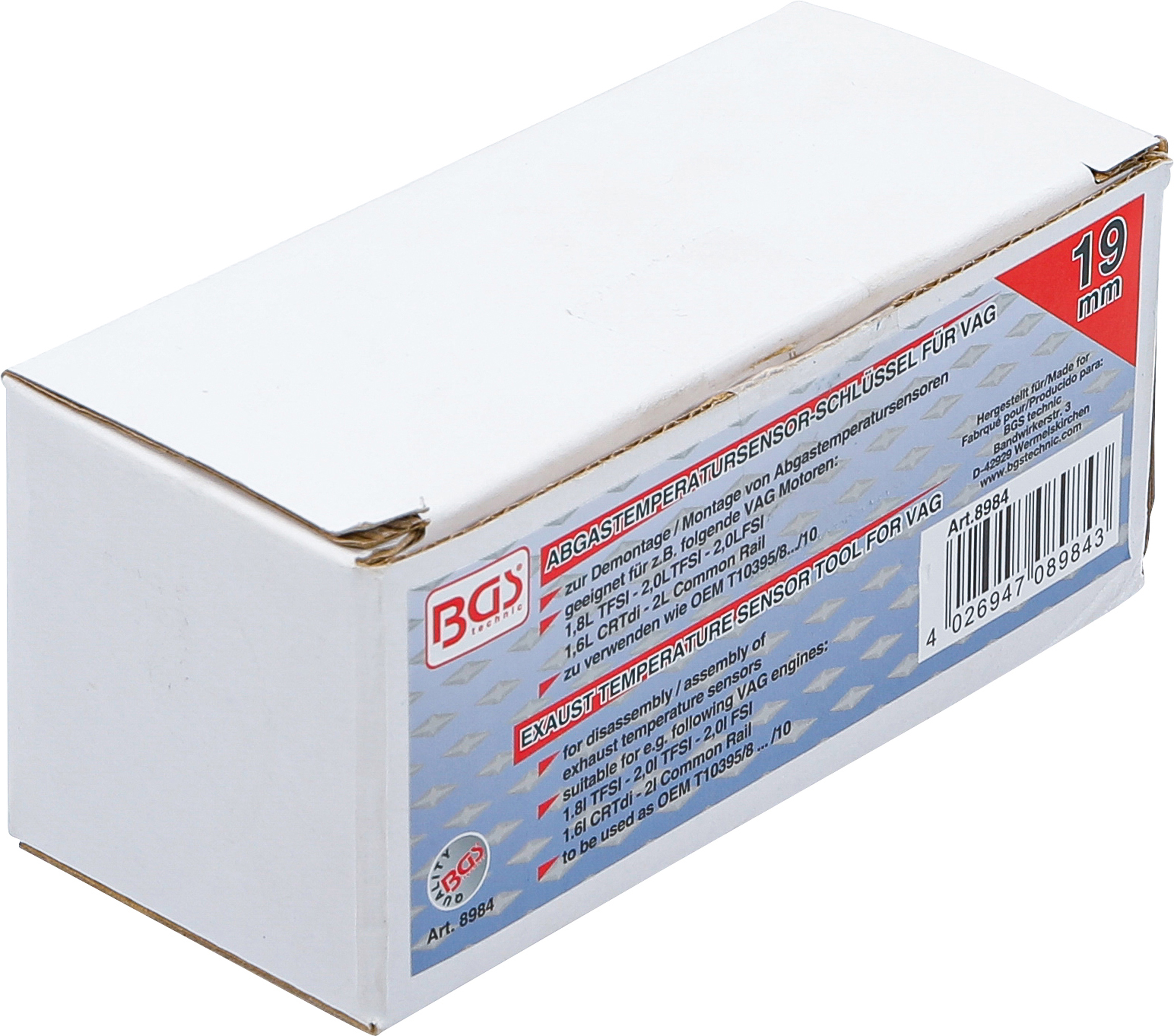 BGS Spezial-Schlüssel für Abgastemperatursensor | SW 19 mm | für VAG | 3-tlg.