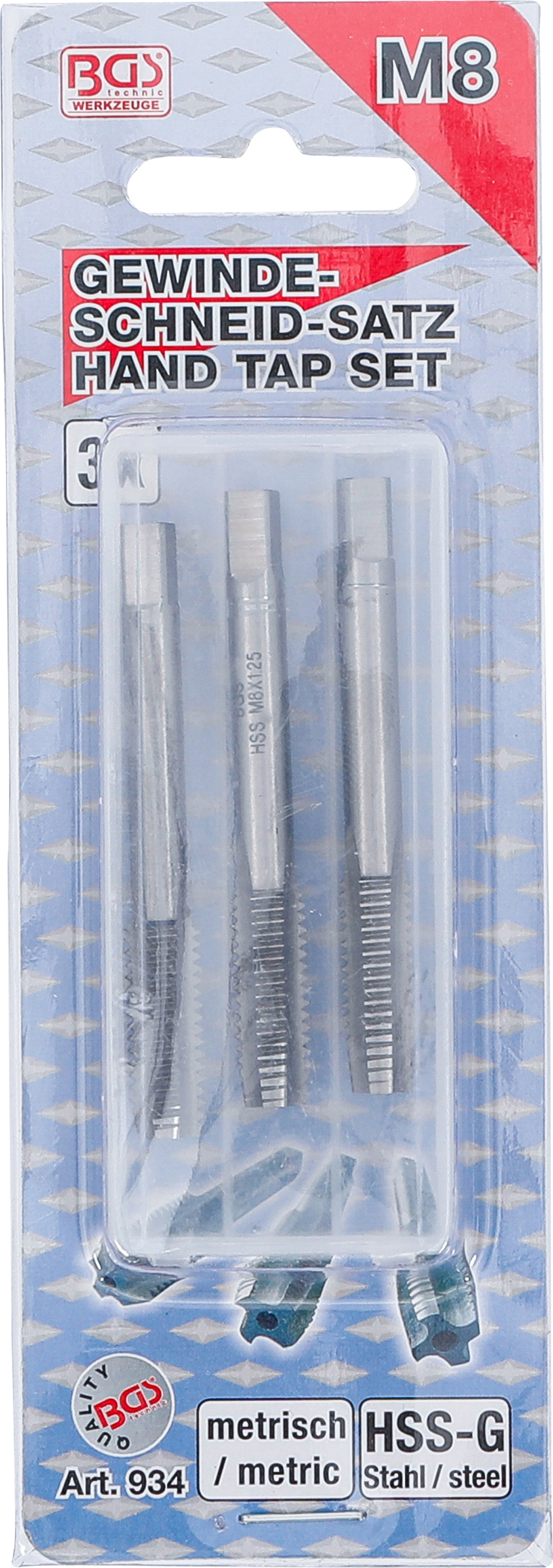 BGS Gewindebohrer-Satz | Vor-, Mittel- und Fertigschneider | HSS-G | M8 x 1,25 | 3-tlg.