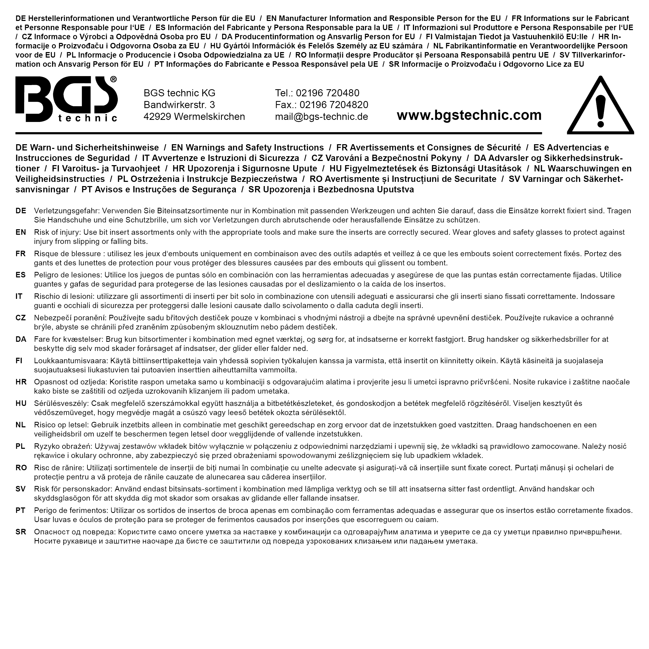 BGS Bit-Einsatz-Satz | Antrieb Innenvierkant 6,3 mm (1/4") | Schlitz, Kreuzschlitz PH, Kreuzschlitz PZ | 12-tlg.