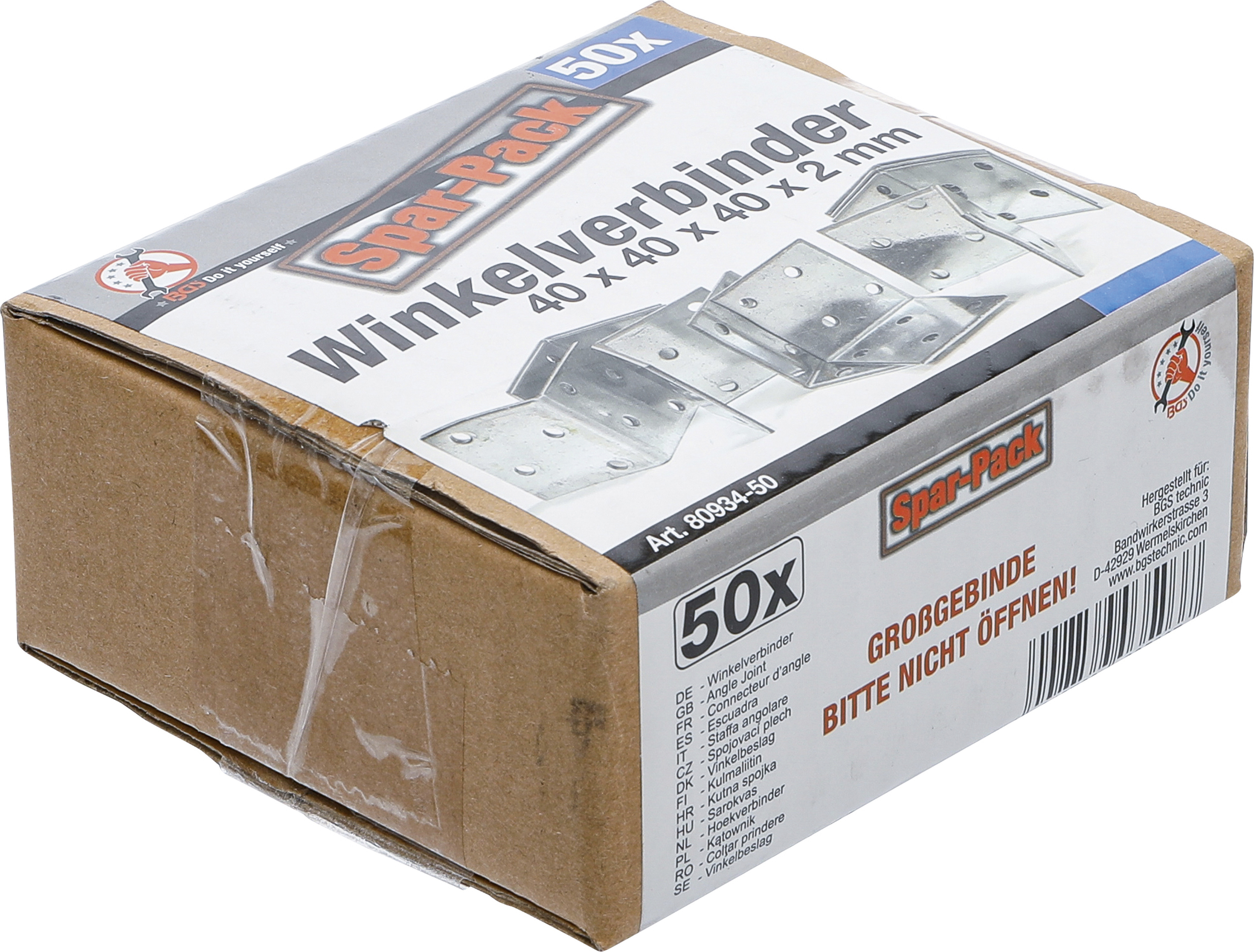 BGS Winkelverbinder | 40 x 40 x 40 x 2 mm | Spar-Pack | 50 Stück