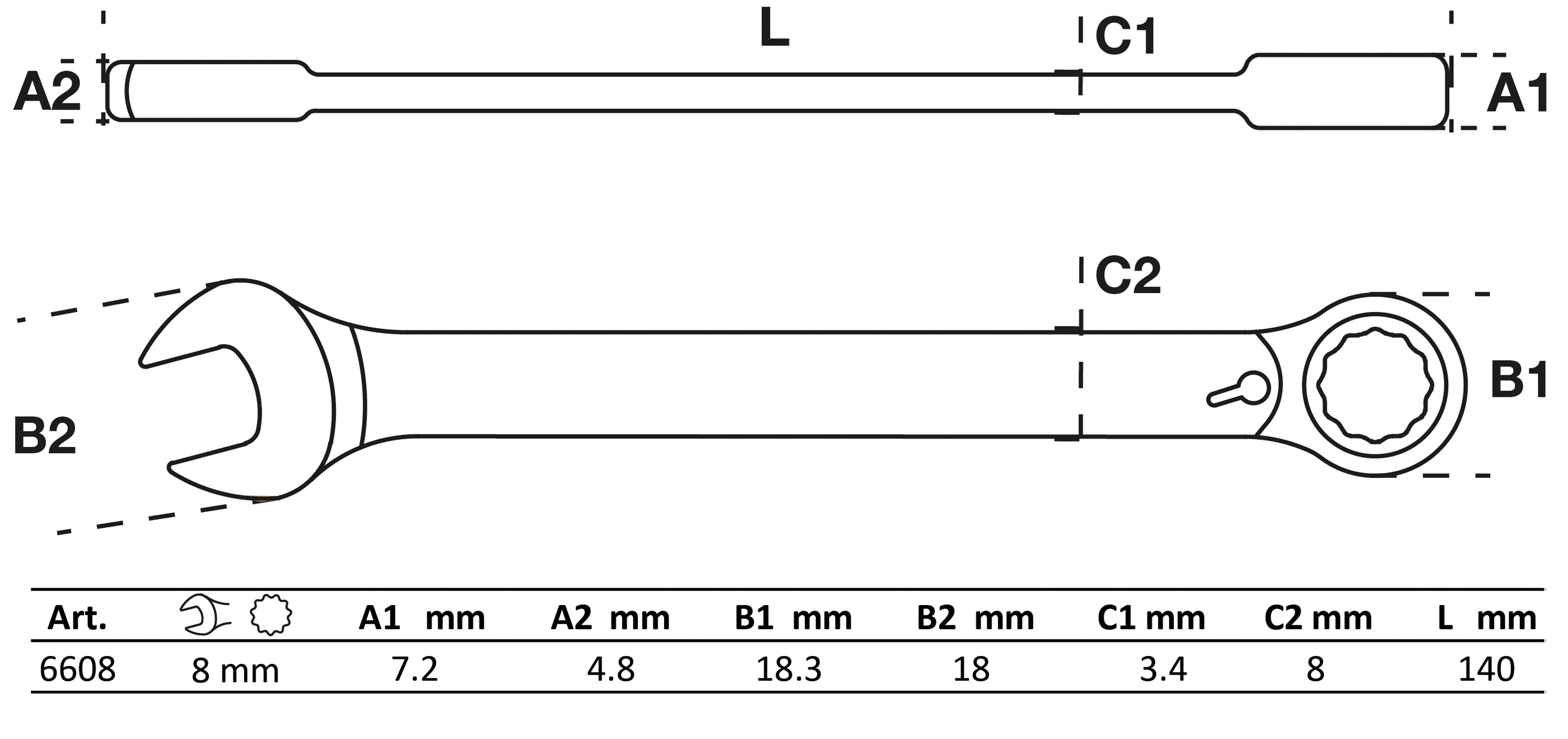 BGS Ratschenring-Maulschlüssel | umschaltbar | SW 8 mm
