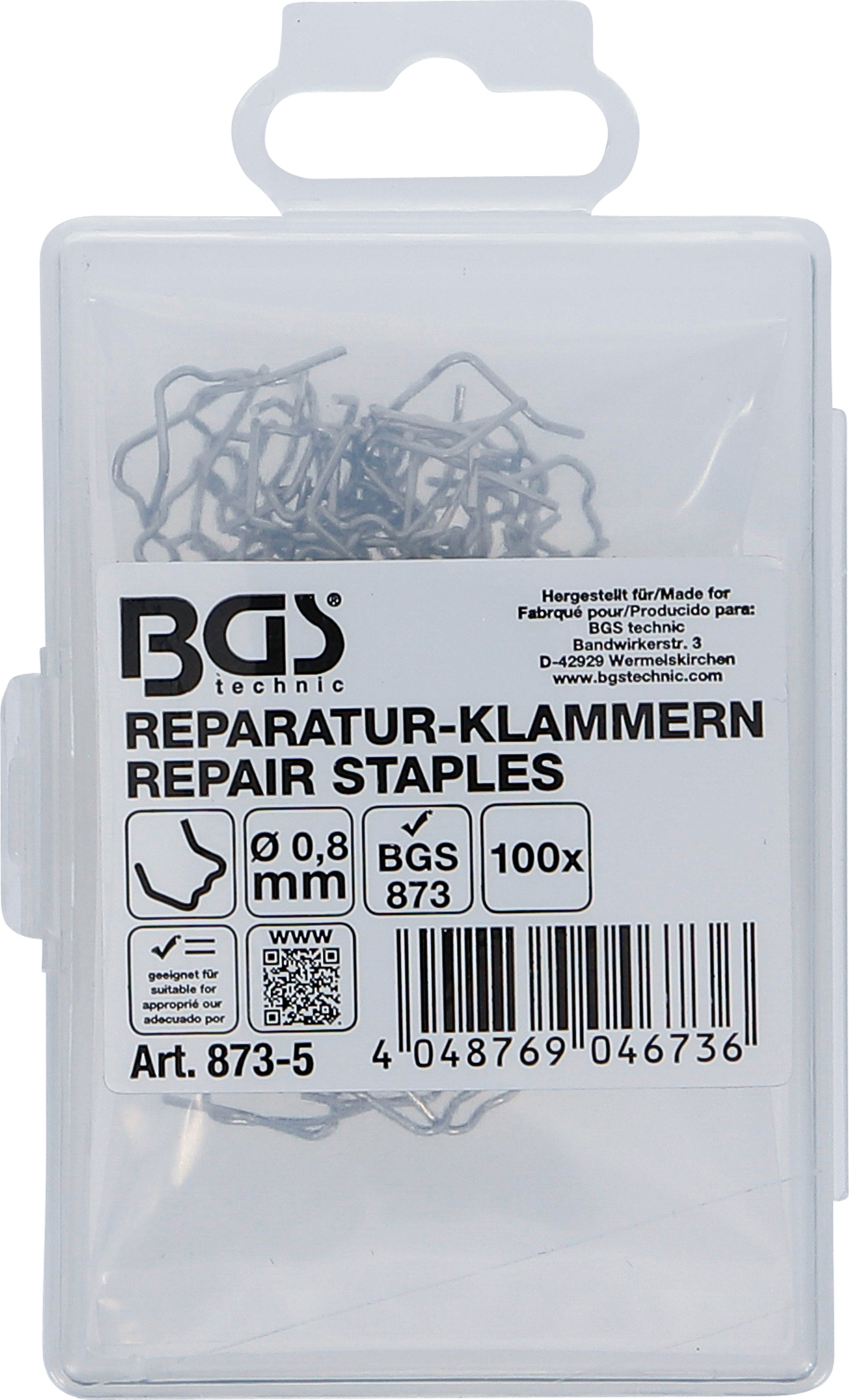 BGS Reparatur-Klammern | L-Form | Ø 0,8 mm | 100-tlg.