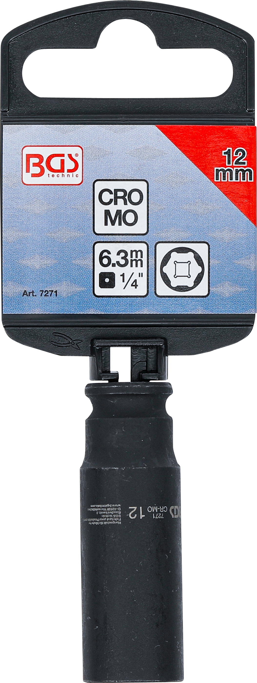 BGS Kraft-Steckschlüssel-Einsatz Sechskant, tief | Antrieb Innenvierkant 6,3 mm (1/4") | SW 12 mm