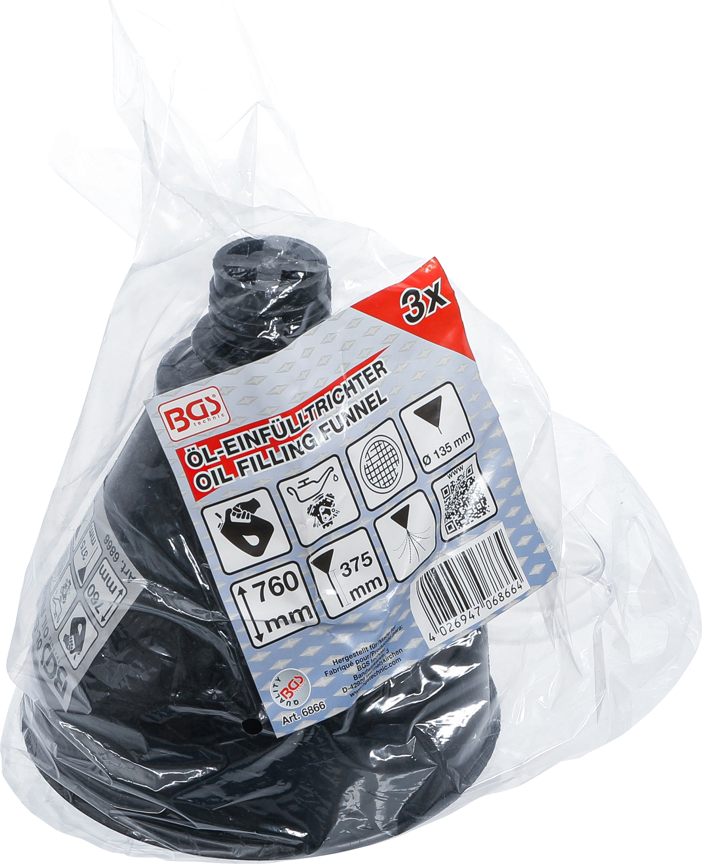 BGS Öl-Einfülltrichter-Satz | mit flexiblem Rohr und Schlauch | Ø 135 mm | 3-tlg.