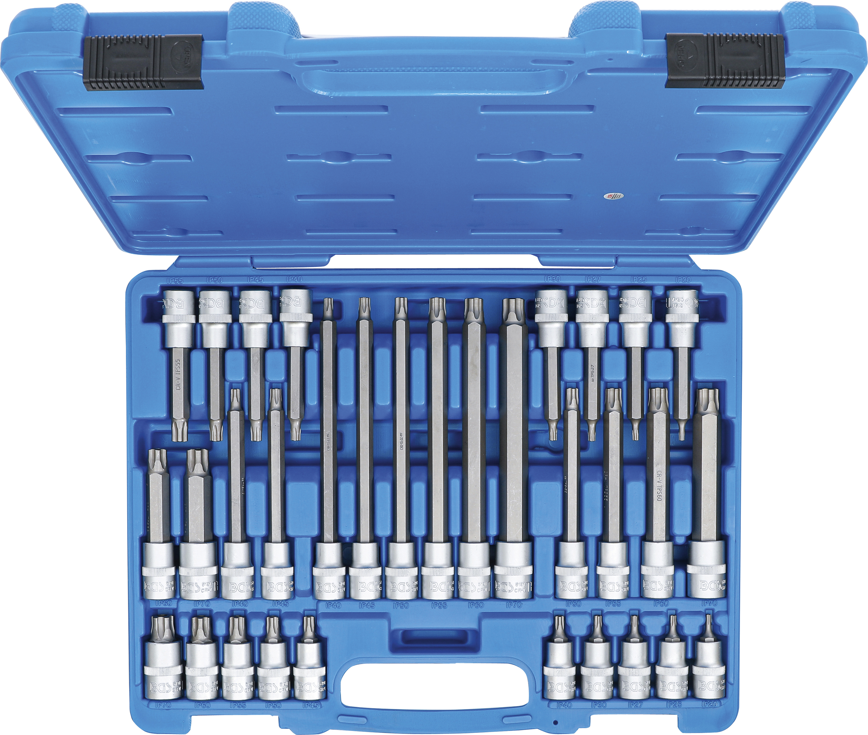 BGS Bit-Einsatz-Satz | Antrieb Innenvierkant 12,5 mm (1/2") | TPS-Profil (für Torx Plus) mit Bohrung TPS20 - TPS70 | 32-tlg.
