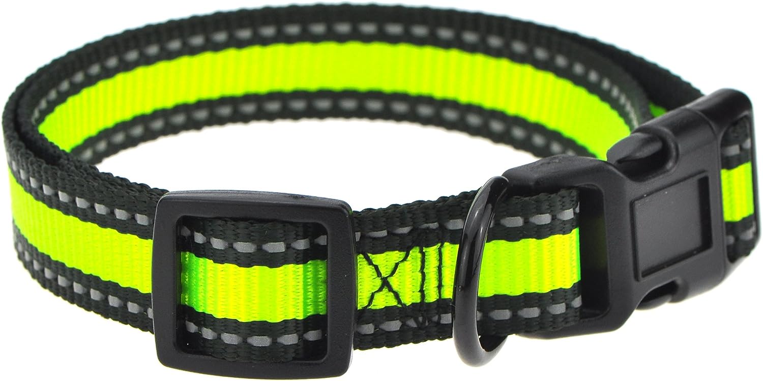 Mile High Life Nacht reflektierende 2 Streifen 3 Colorways Nylon Hundehalsband (neongrün/schwarz, Super Kleiner Hals 22cm-35cm - 9KG)