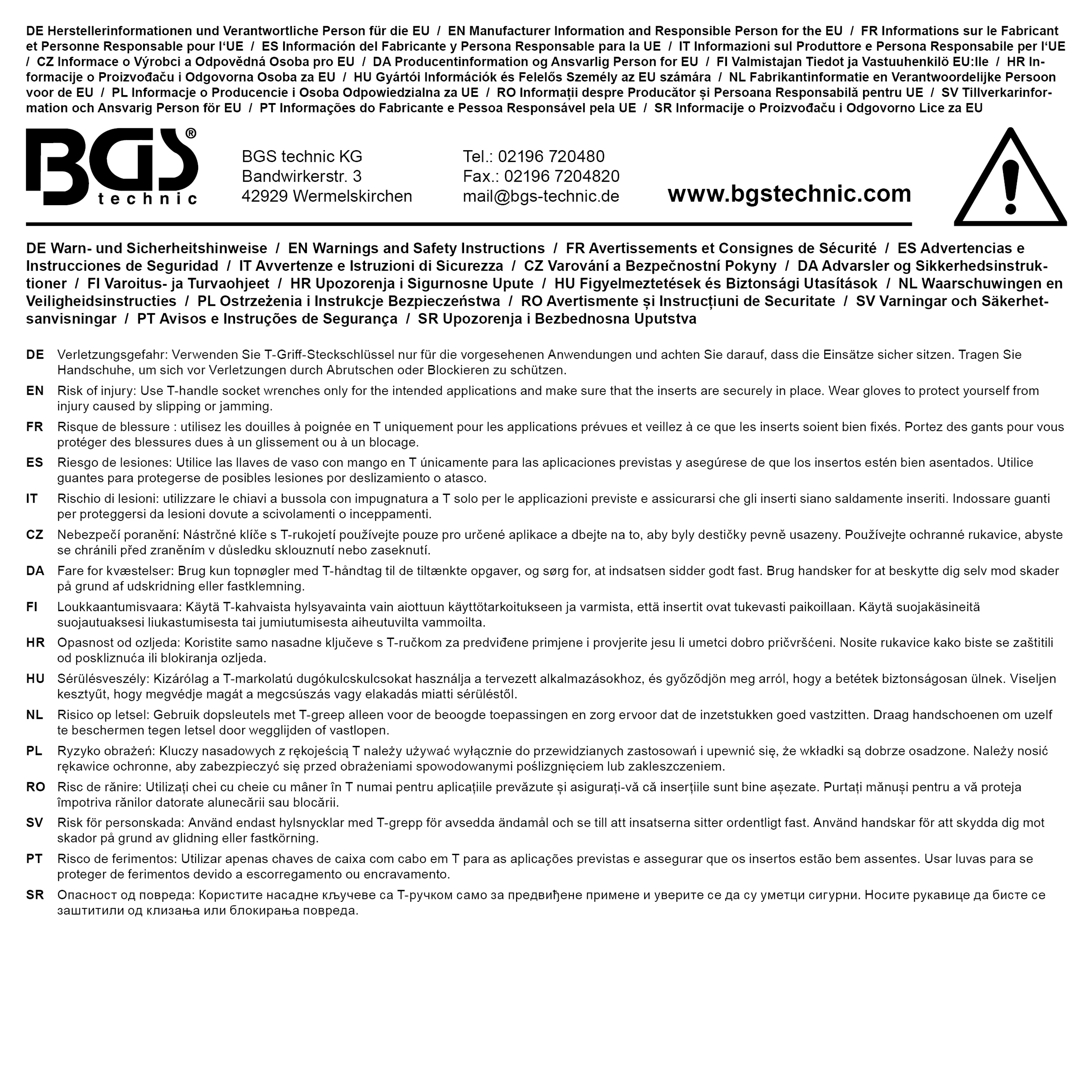 BGS Steckschlüssel mit T-Griff, Sechskant | SW 8 mm