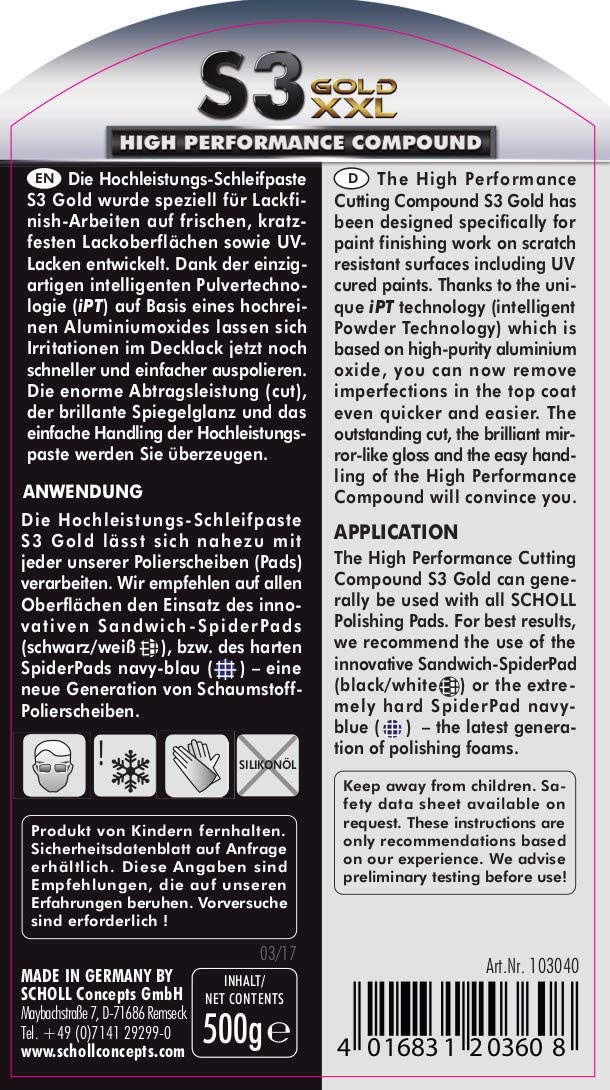 Scholl Concepts S3 Gold XXL Hochleistungs Schleifpaste 500 gr