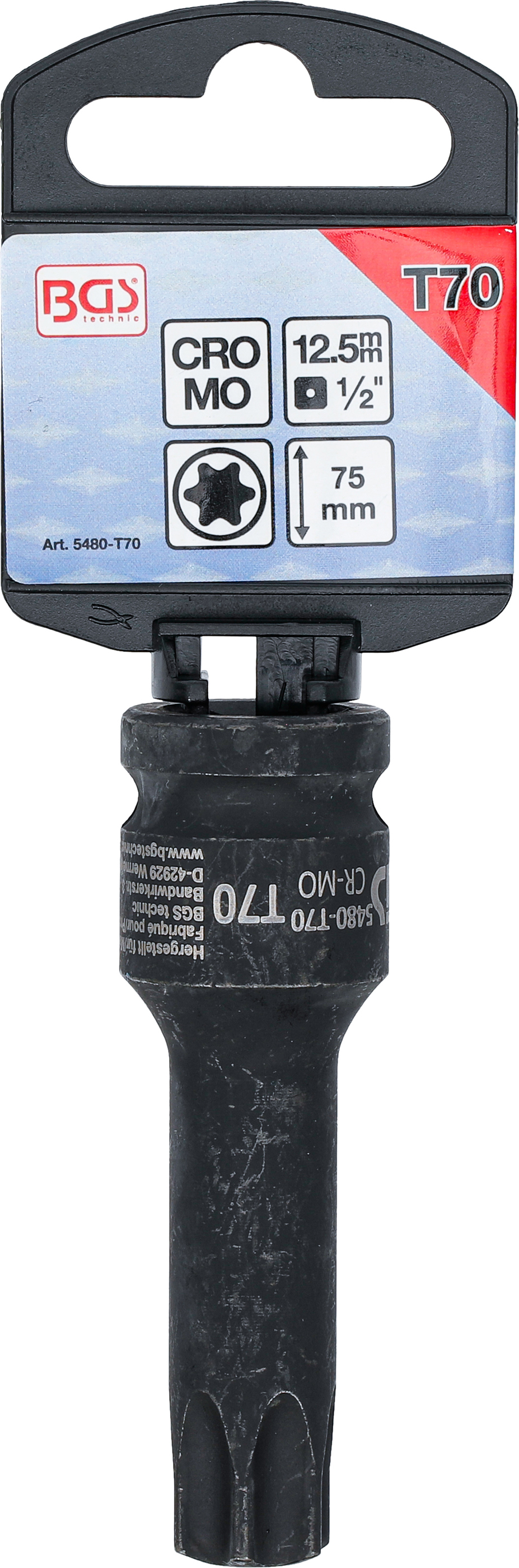BGS Kraft-Bit-Einsatz | Länge 75 mm | Antrieb Innenvierkant 12,5 mm (1/2") | T-Profil (für Torx) T70