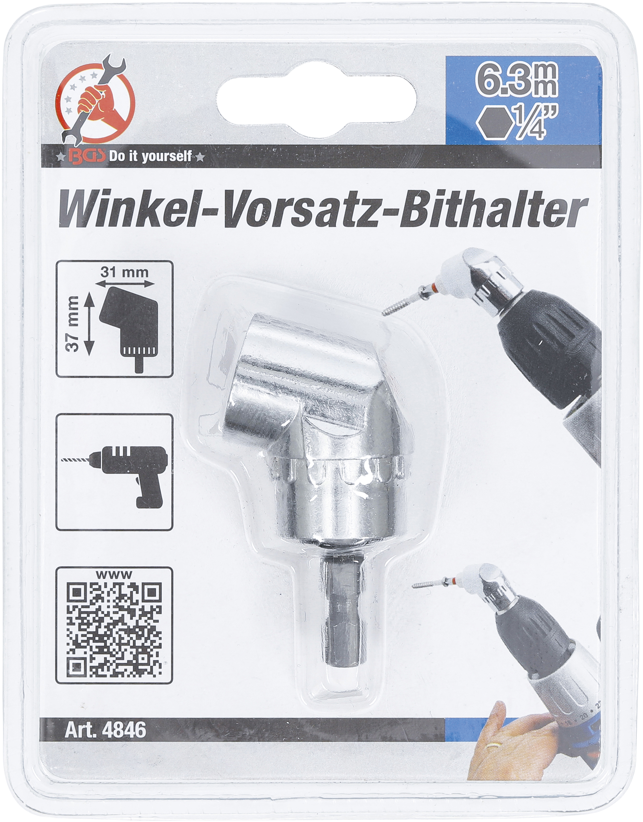 BGS Winkel-Vorsatz-Bithalter | Antrieb Außensechskant 6,3 mm (1/4") | Abtrieb Innensechskant 6,3 mm (1/4")