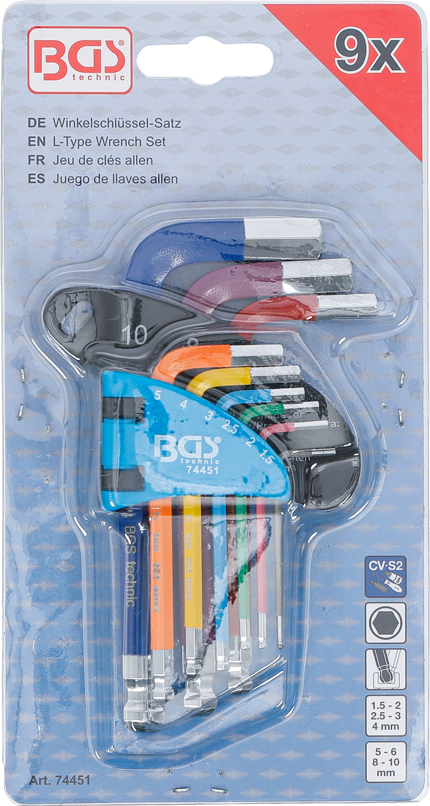 BGS Winkelschlüssel-Satz | Multicolour | kurz | Innensechskant, Innensechskant mit Kugelkopf 1,5 - 10 mm | 9-tlg.