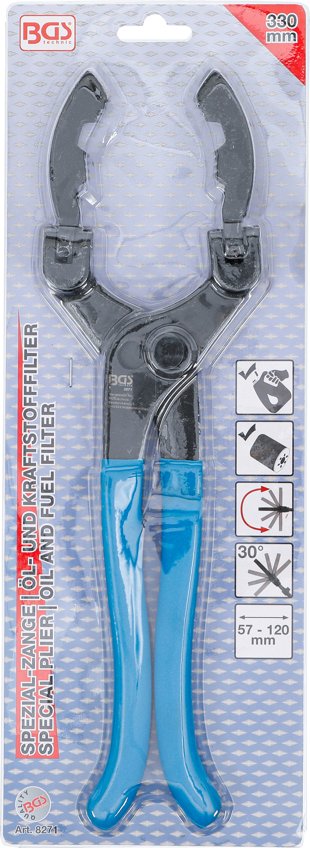 BGS Spezial-Zange für Öl- und Kraftstofffilter mit abwinkelbaren Backen