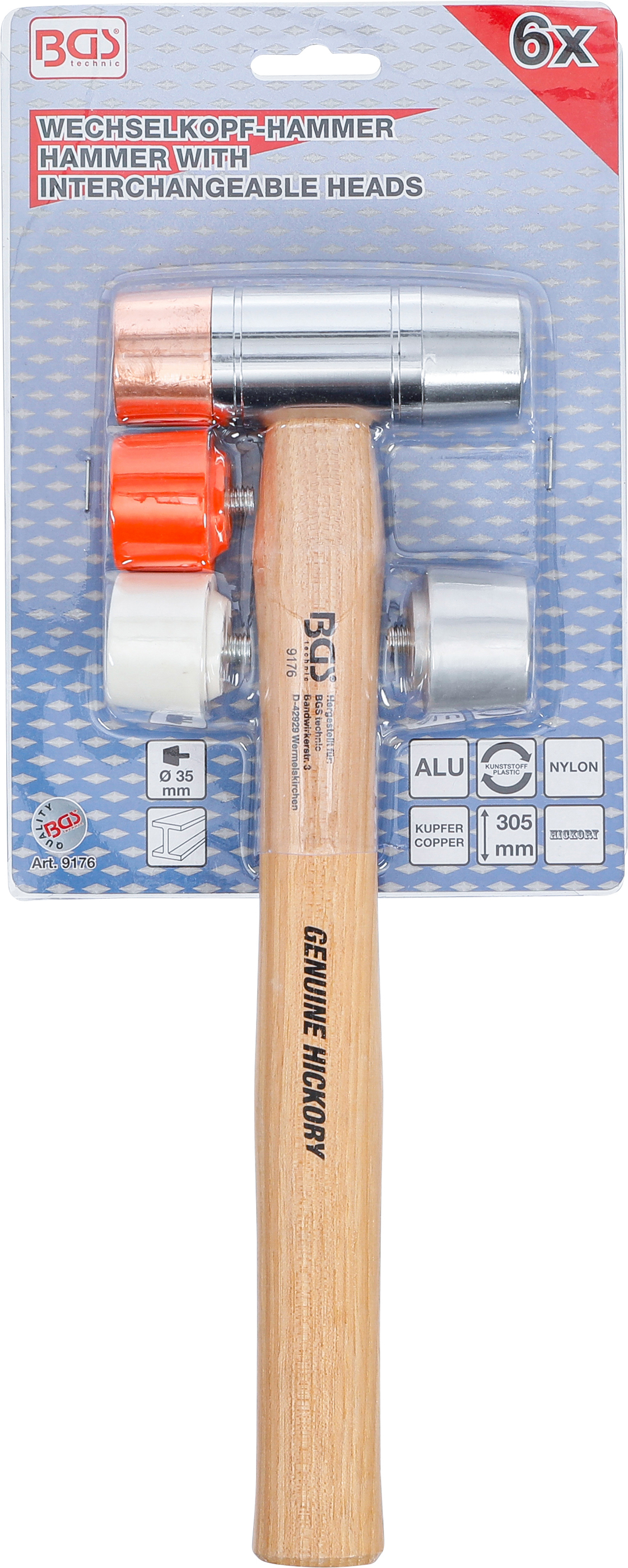 BGS Wechselkopf-Hammer | Hickory-Stiel | Ø 35 mm