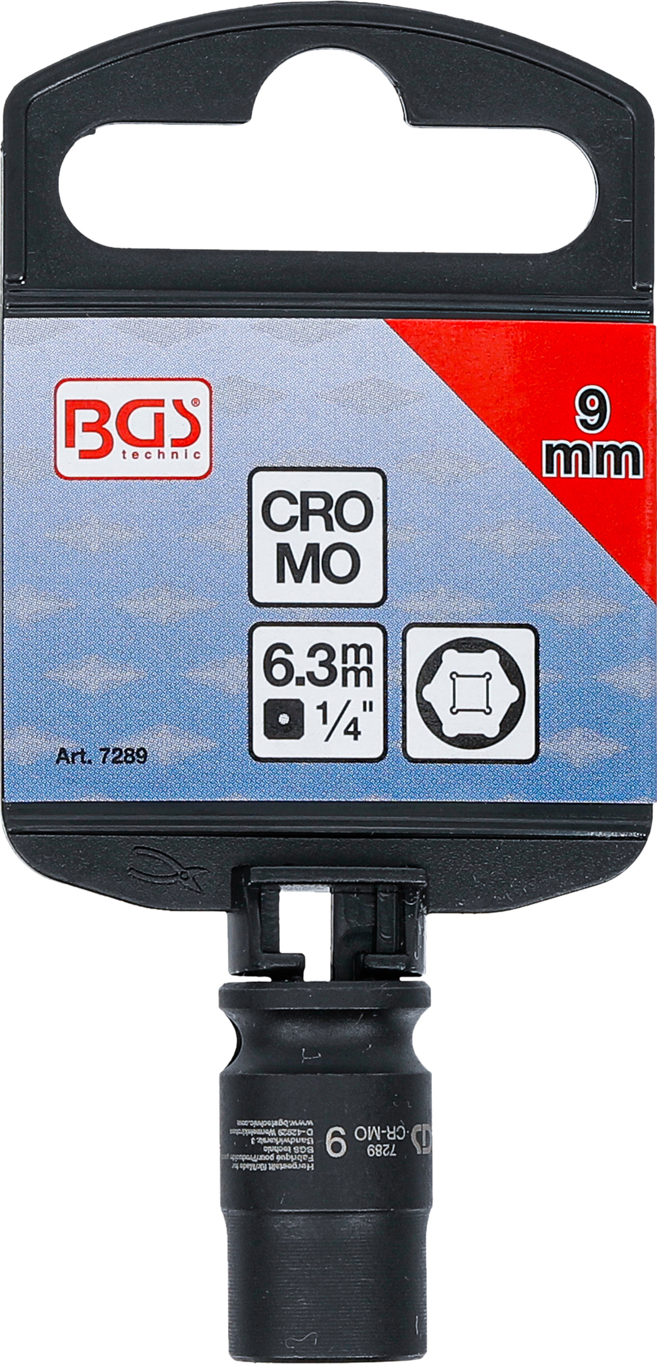 BGS Kraft-Steckschlüssel-Einsatz Sechskant | Antrieb Innenvierkant 6,3 mm (1/4") | SW 9 mm