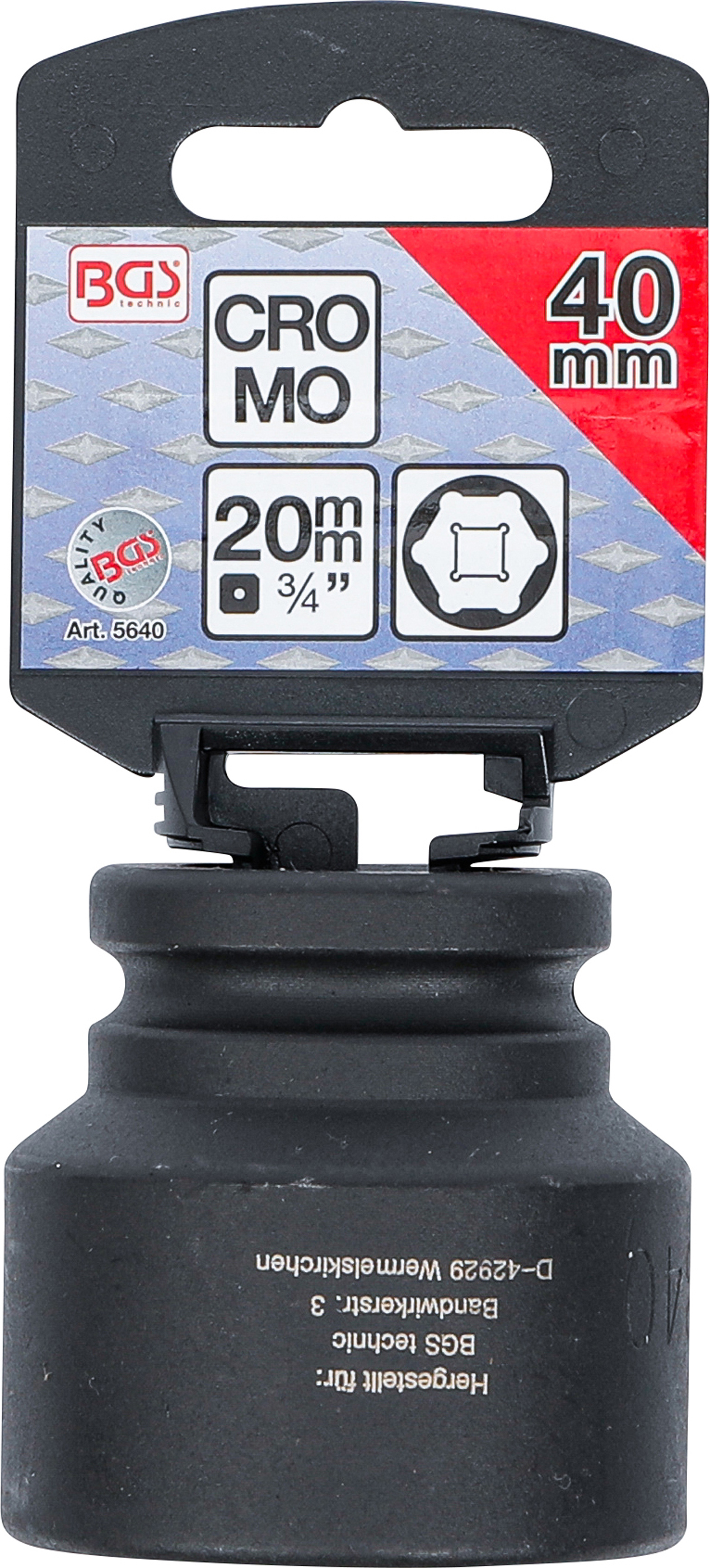 BGS Kraft-Steckschlüssel-Einsatz Sechskant | Antrieb Innenvierkant 20 mm (3/4") | SW 40 mm