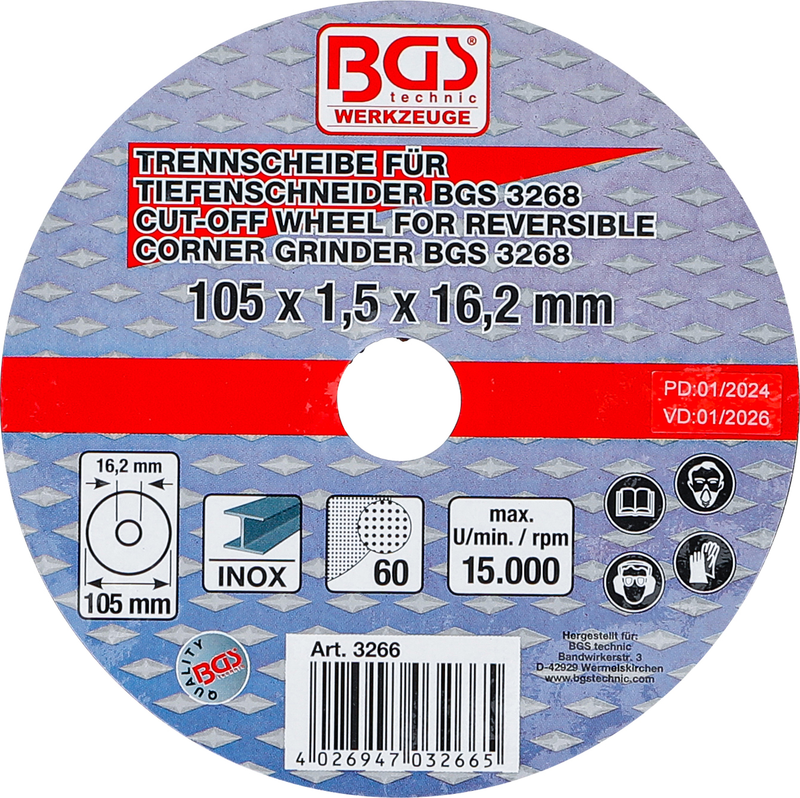 BGS Trennscheibe für BGS Tiefenschneider | Ø 105 x 1,5 x 16,2 mm